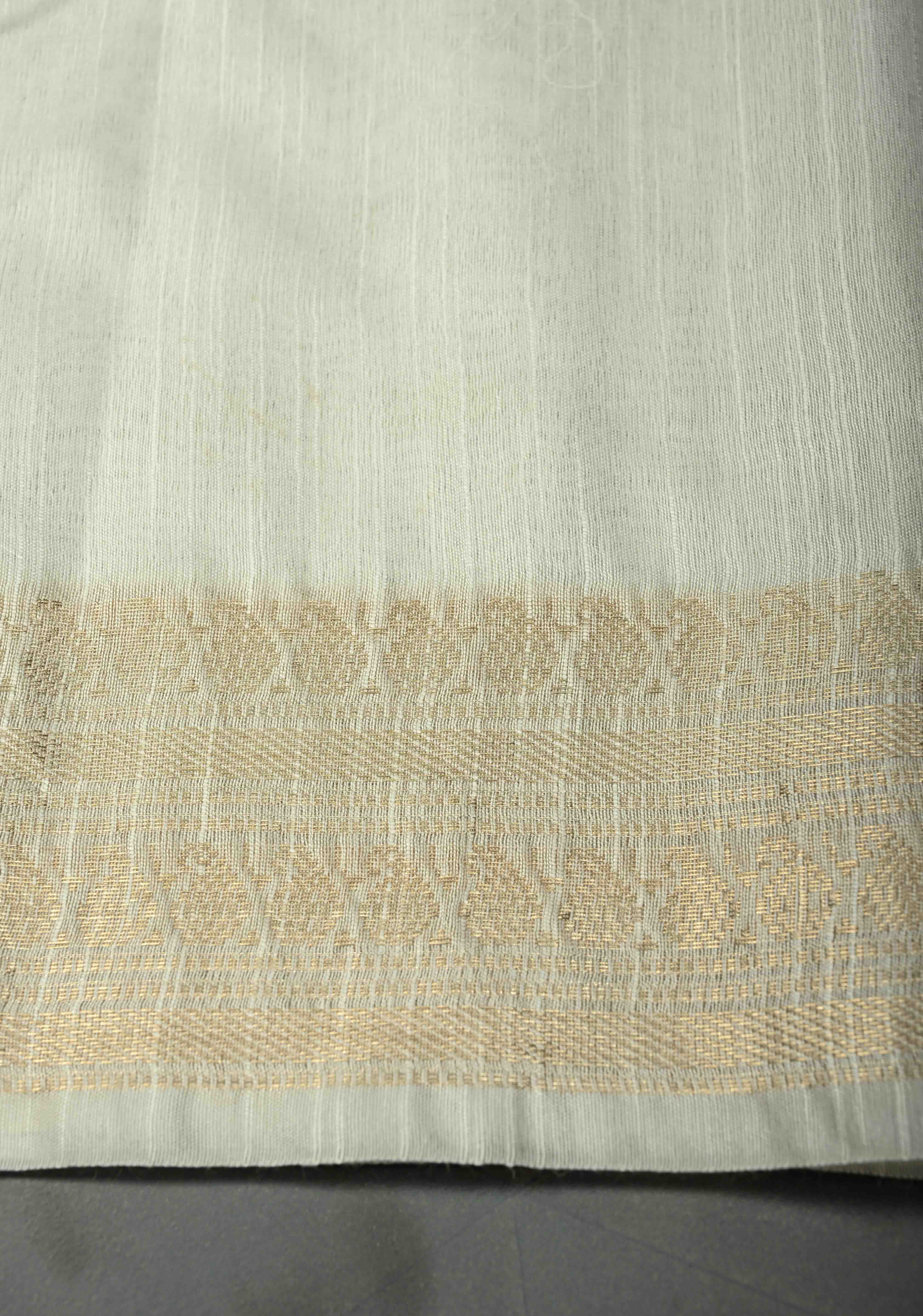 Snow White Semi Tussar Saree with Zari Buttas and Zari Border | Shobitam