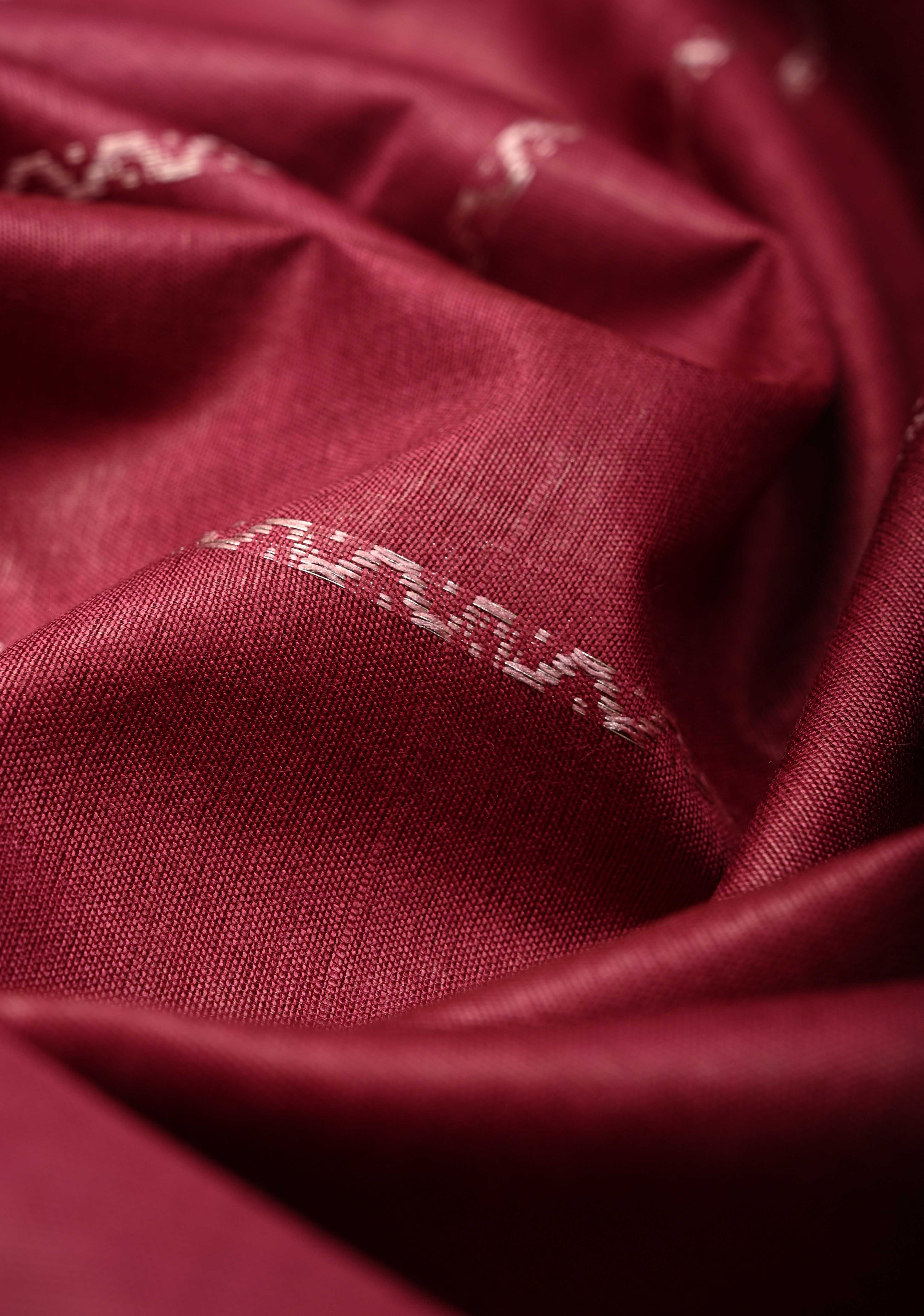Berry Semi Tussar Saree with Veldhari Stripes and Zari Border | Shobitam