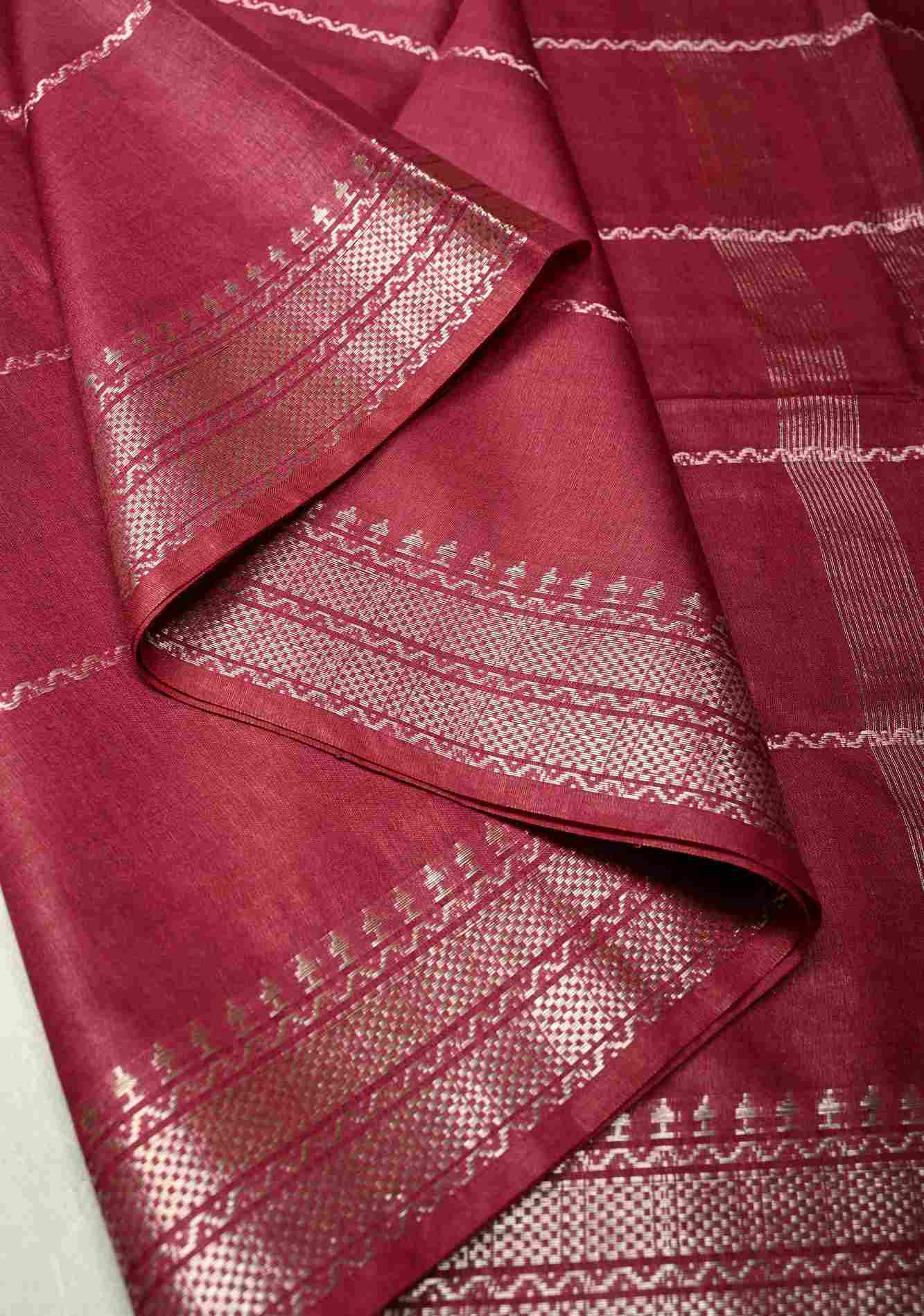Berry Semi Tussar Saree with Veldhari Stripes and Zari Border Ready To Wear Saree