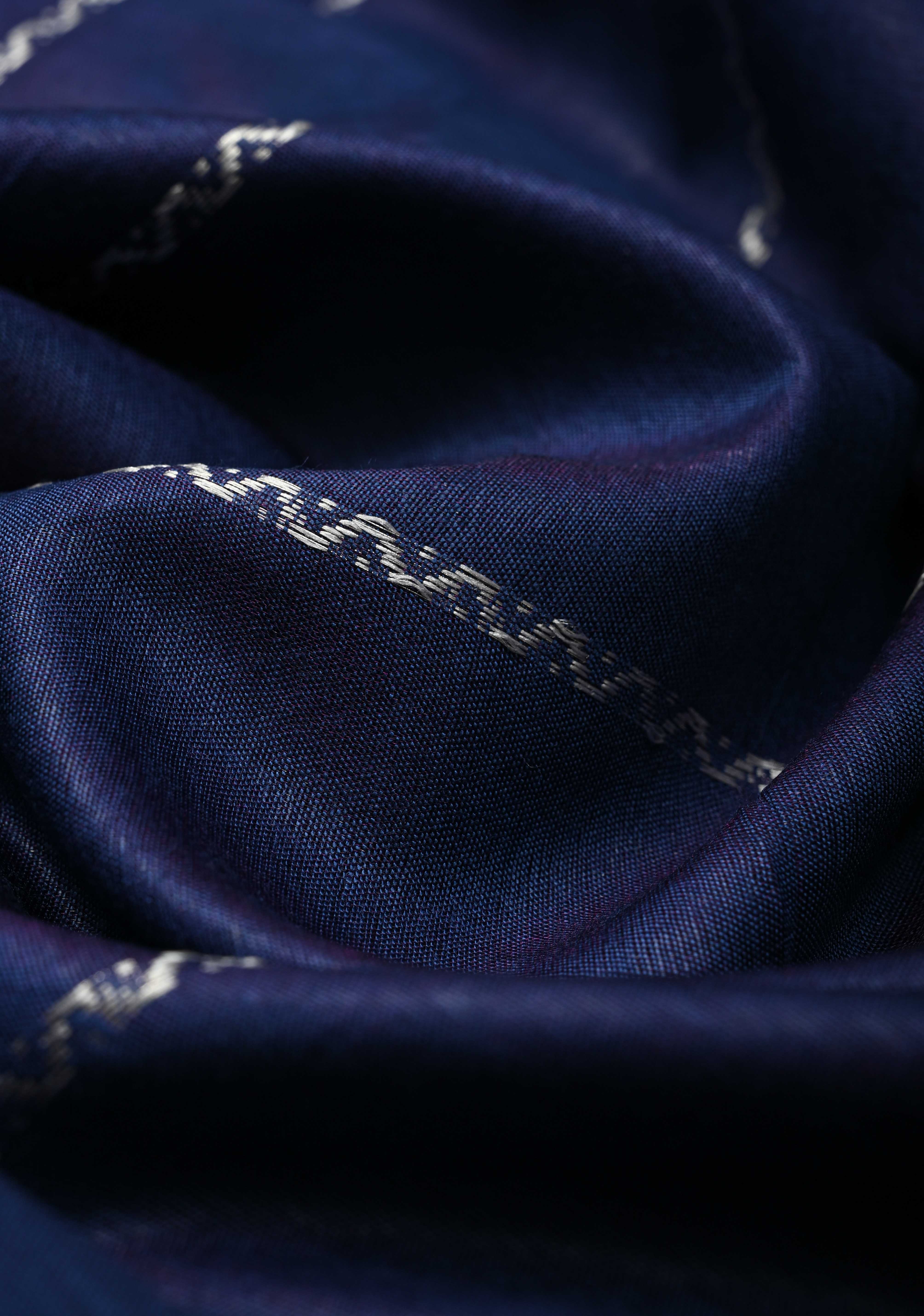 Royal Blue Semi Tussar Saree with Veldhari Stripes and Zari Border | Shobitam