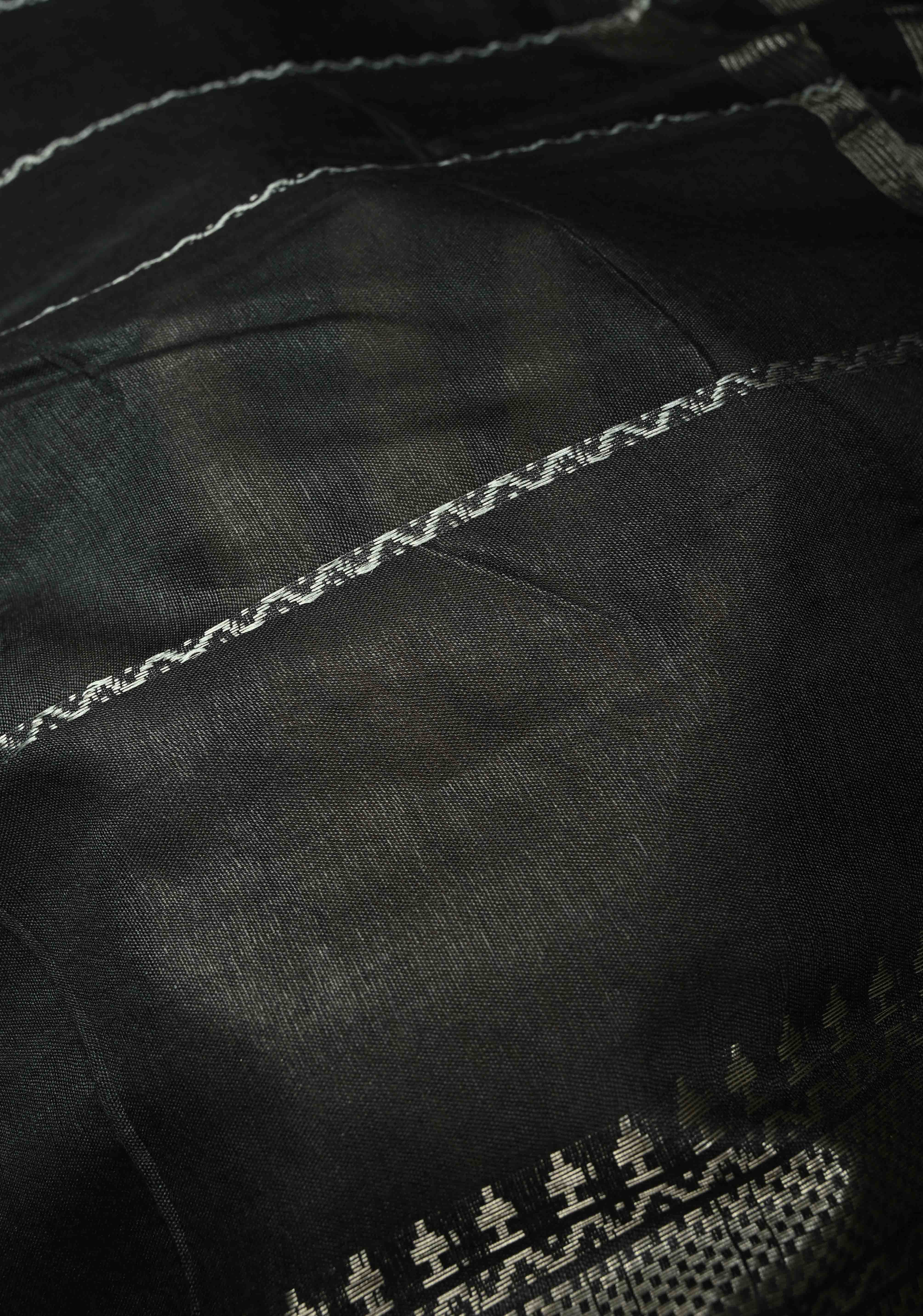 Black Semi Tussar Saree with Veldhari Stripes and Zari Border | Shobitam