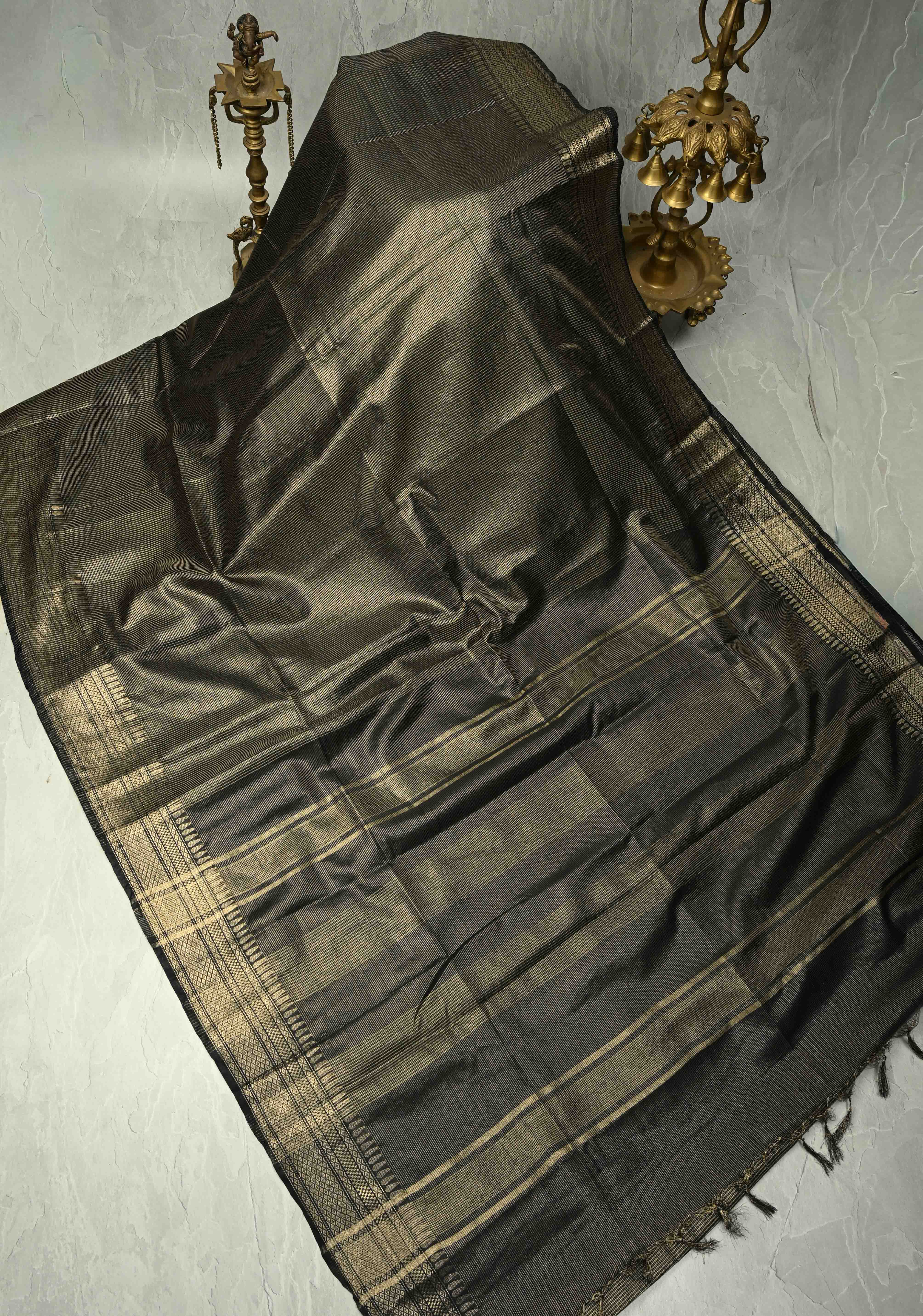Black Semi Tissue Saree with Zari Border