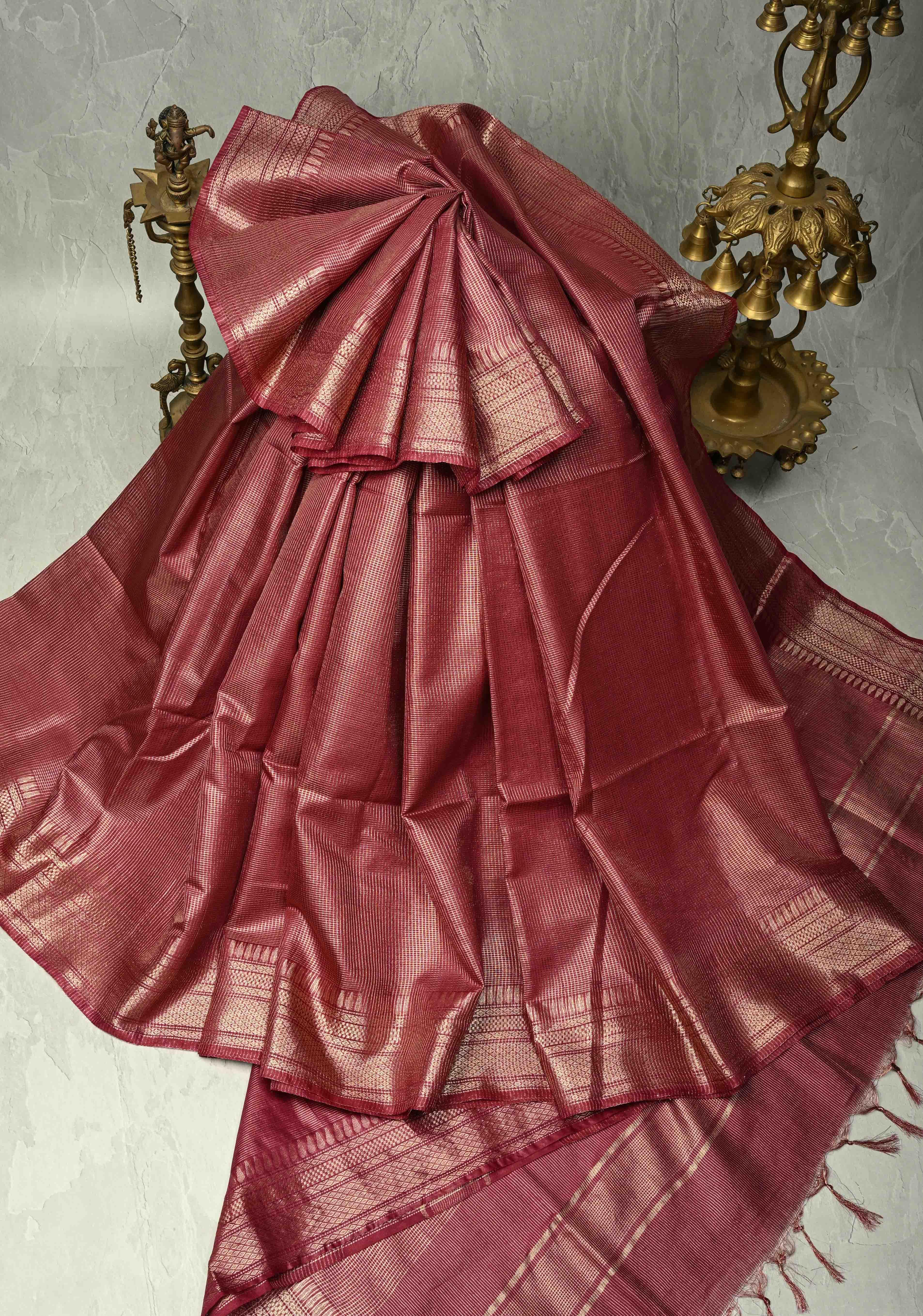 Magenta Semi Tissue Saree with Zari Border