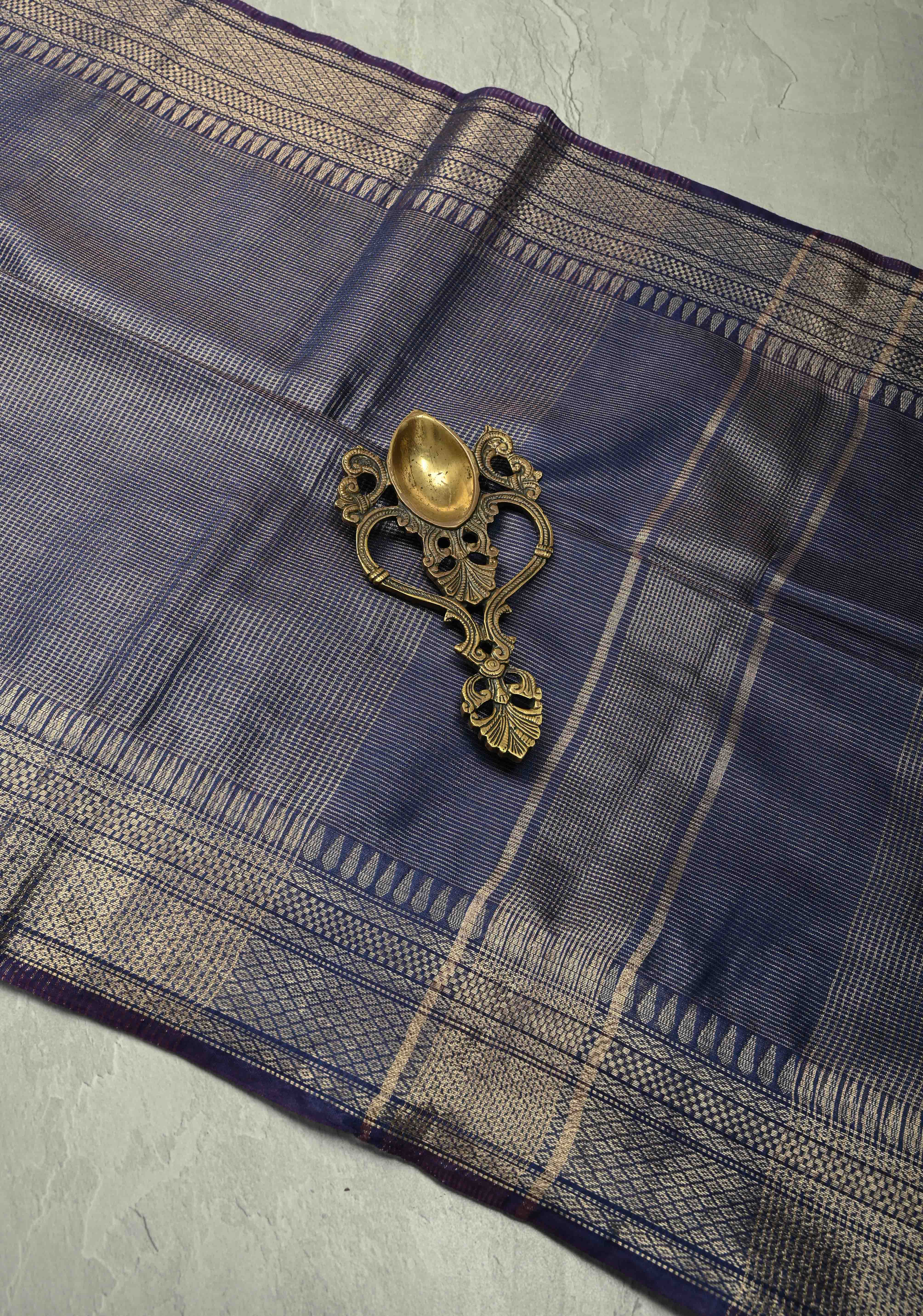 Royal Blue Semi  Tissue Saree with Zari Border