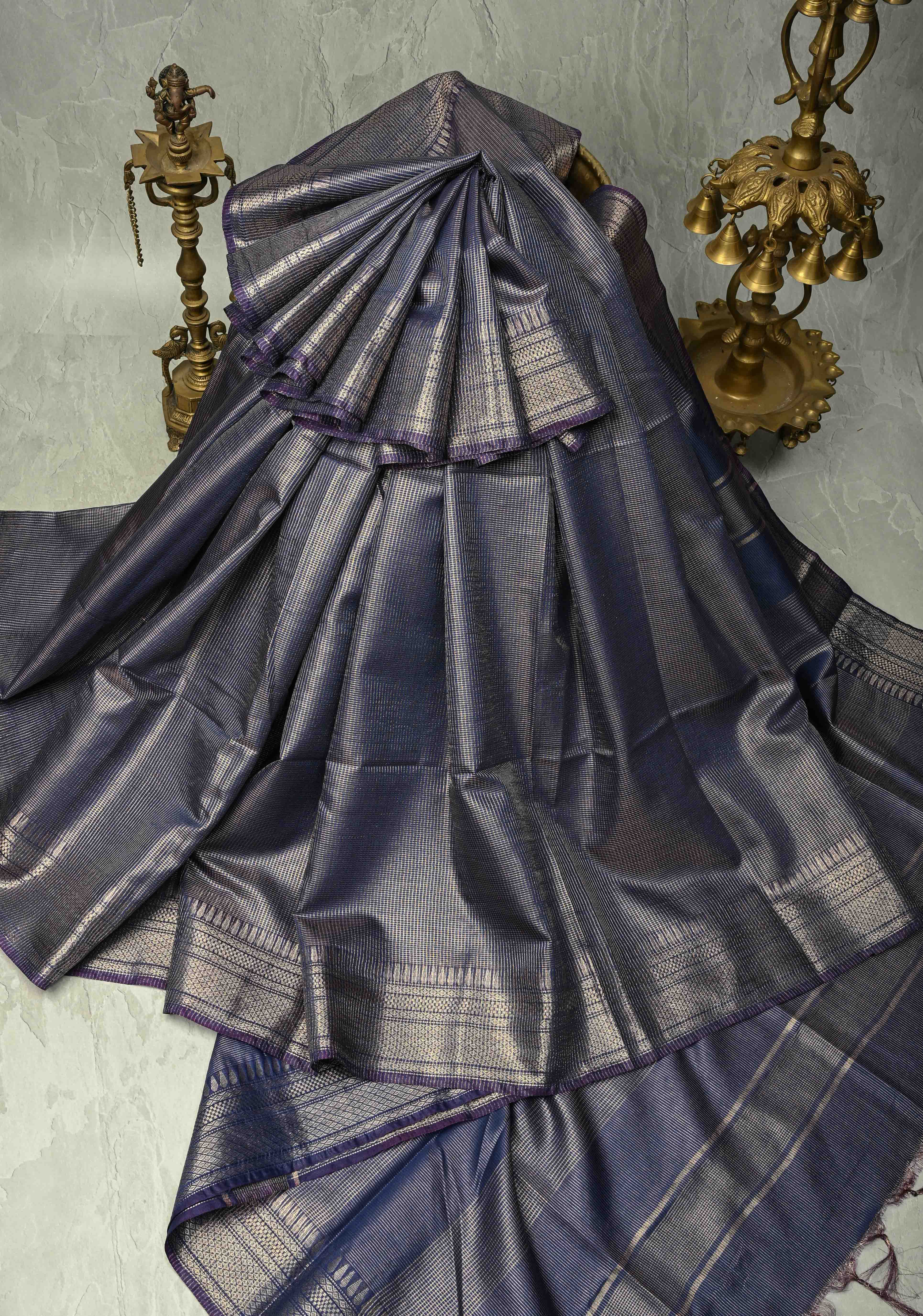 Royal Blue Semi  Tissue Saree with Zari Border