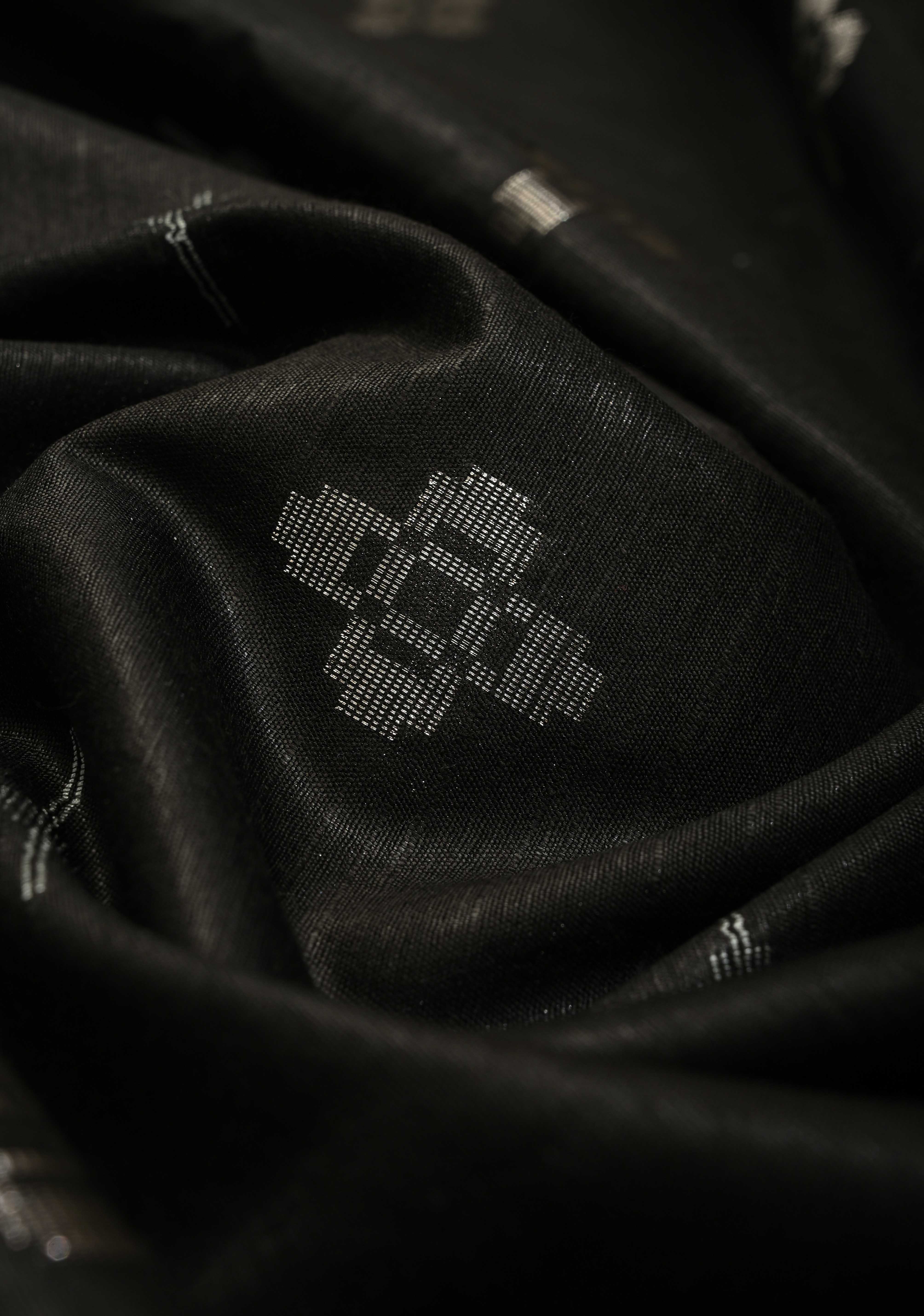 Black Borderless Semi Tussar Tissue Saree with Thread and Zari Buttas