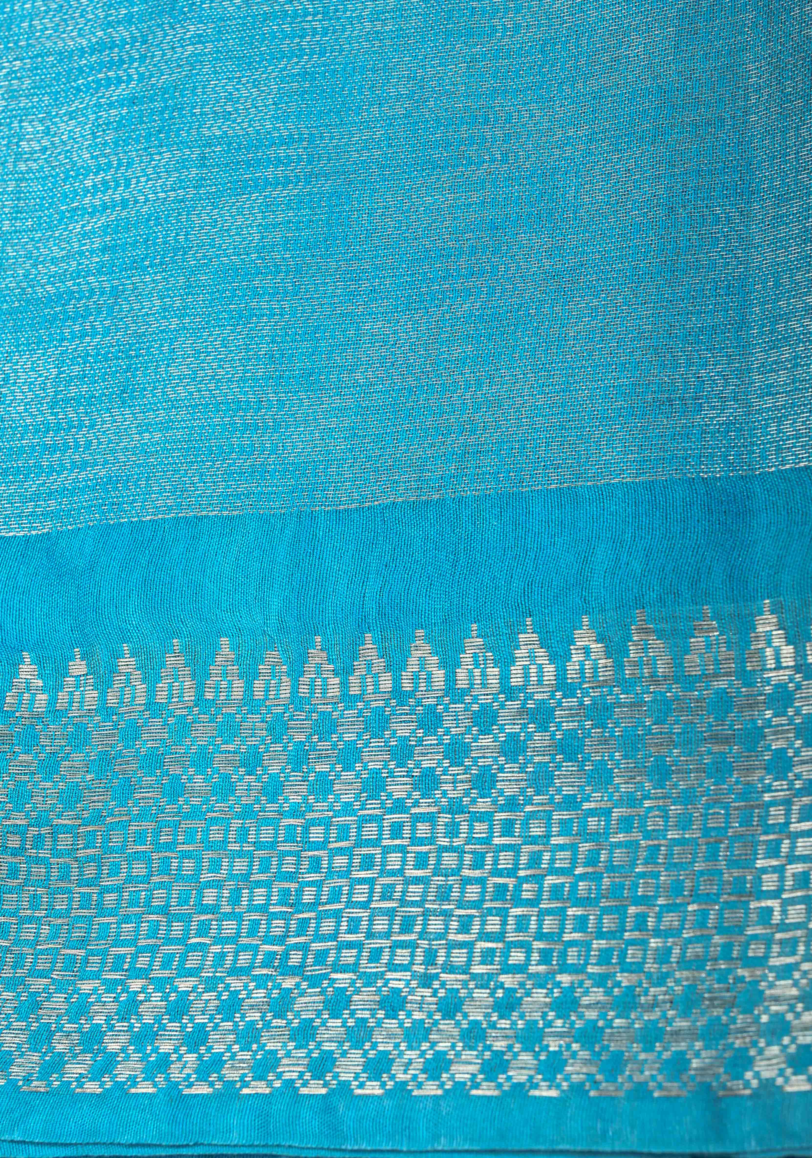 Midnight Navy Blue Semi Tussar Tissue Saree with Contrast Silver Zari Border | Shobitam
