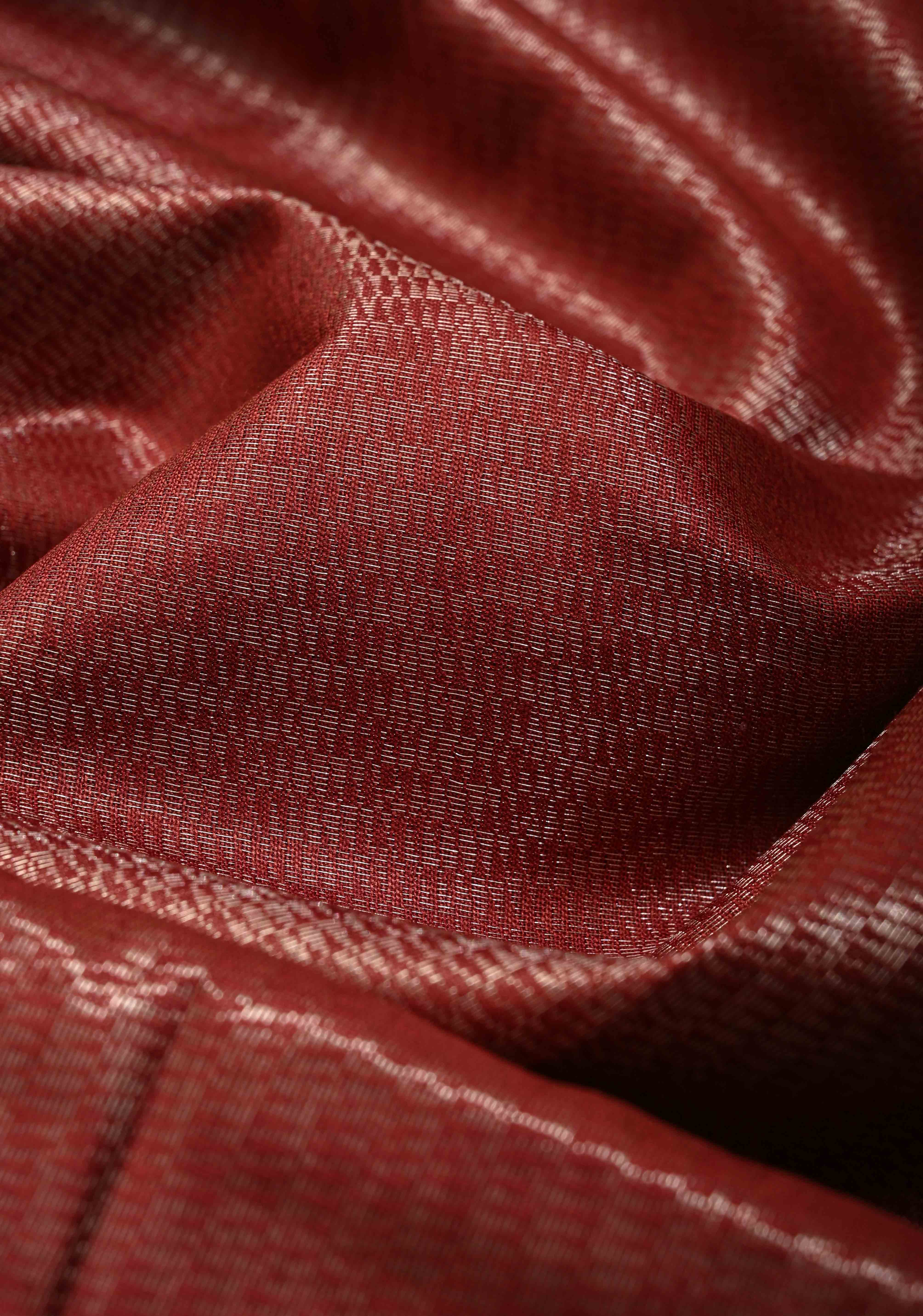 Brick Red  Semi Tussar Tissue Saree with Contrast Zari Border and Pallu | Shobitam