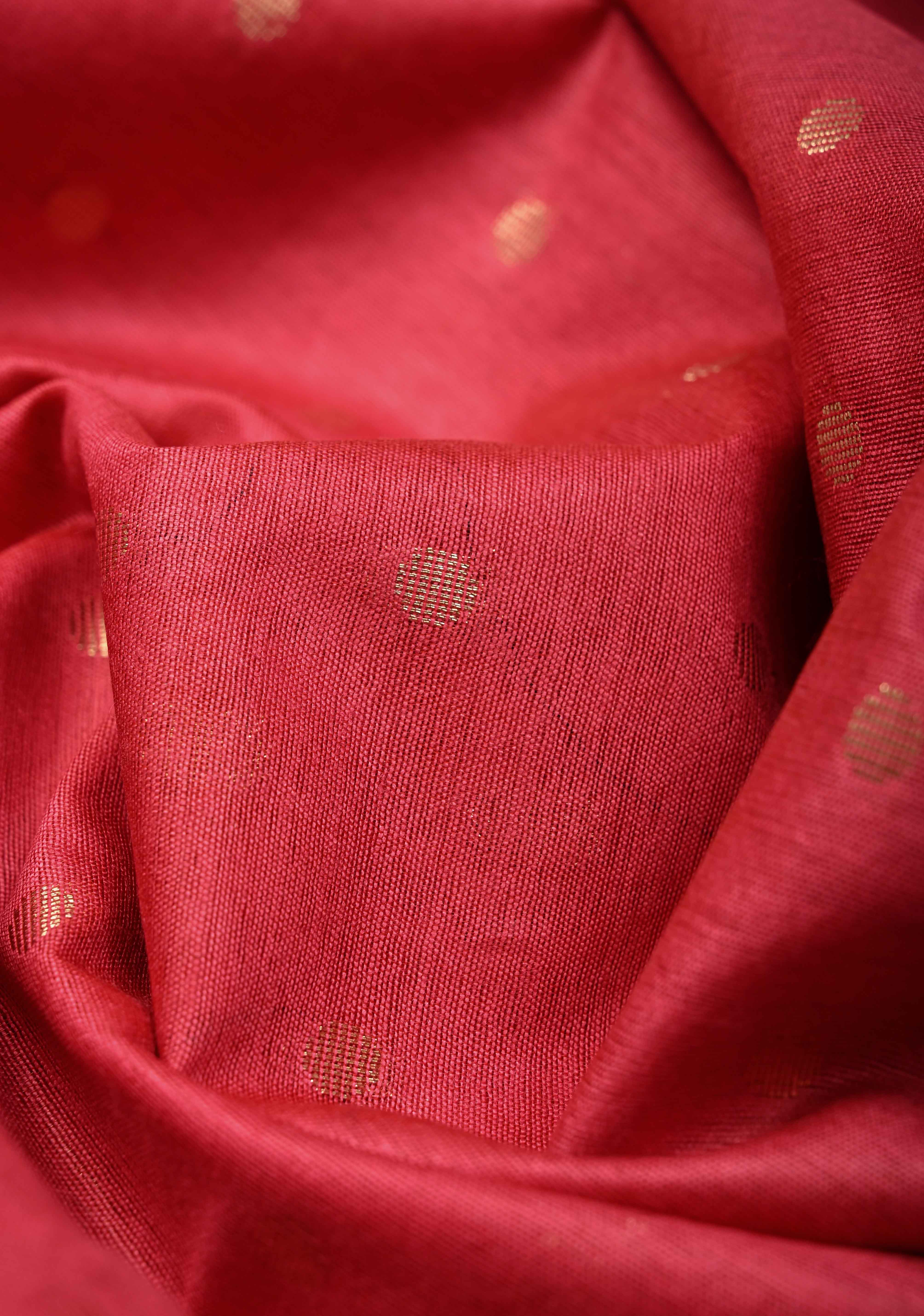 Pink Semi Tussar Saree with Zari Polka Dots and Contrast Zari Border | Shobitam