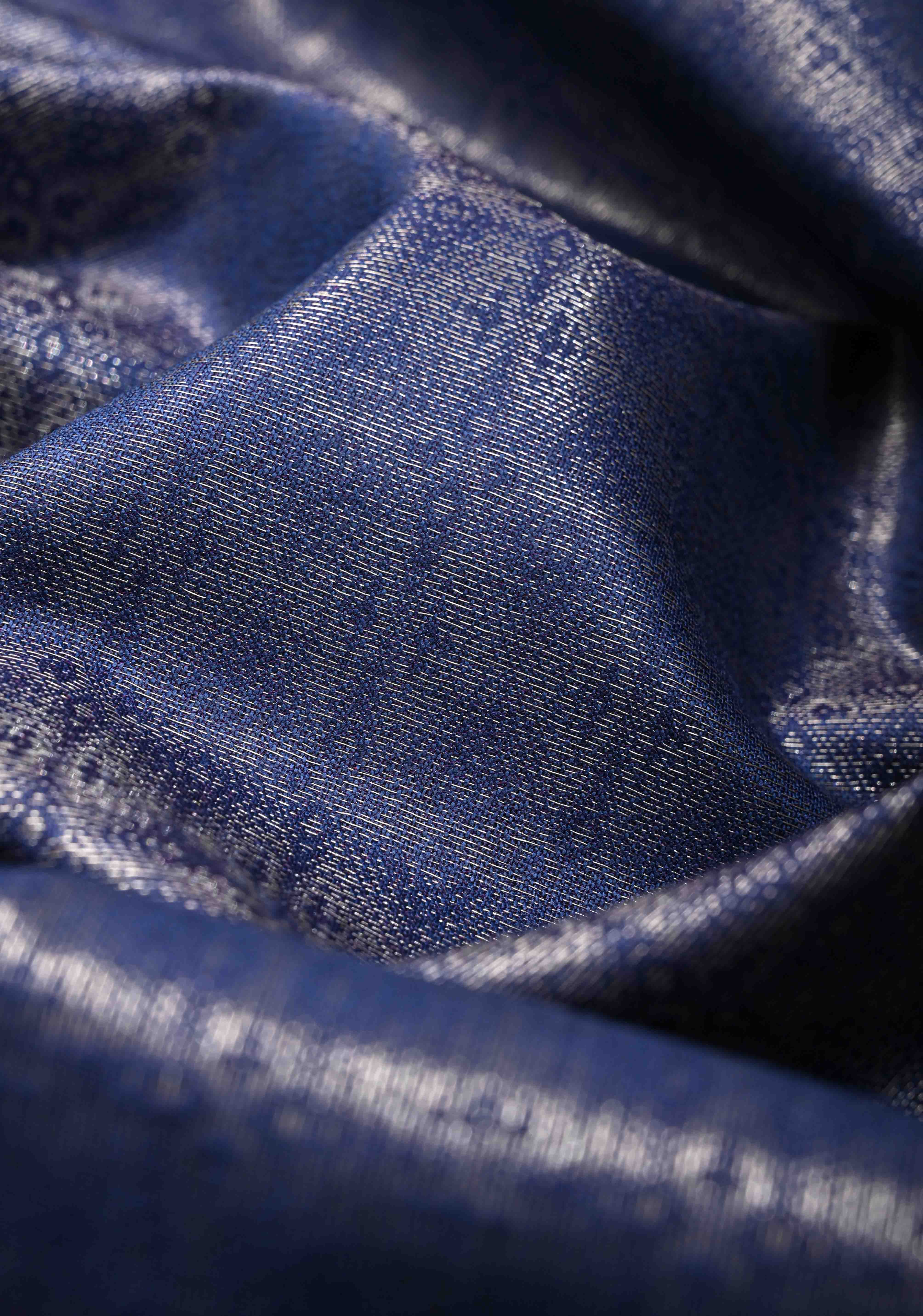 Royal Blue Semi Tussar Tissue Saree with Zari Border | Shobitam