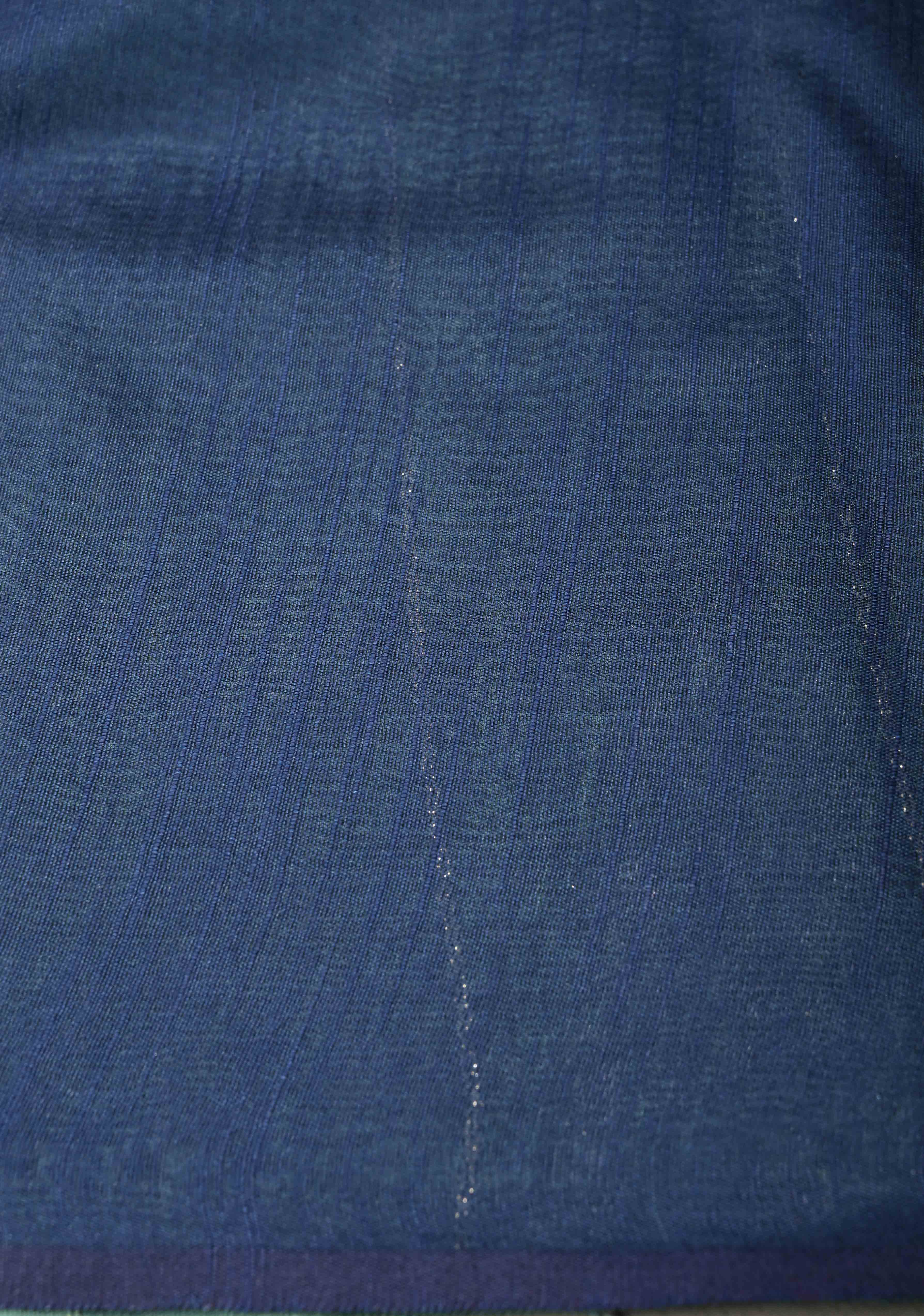 Dusty Teal Borderless Semi Tussar Saree with Thread-Zari Horizontal Stripes and Contrast Pallu | Shobitam