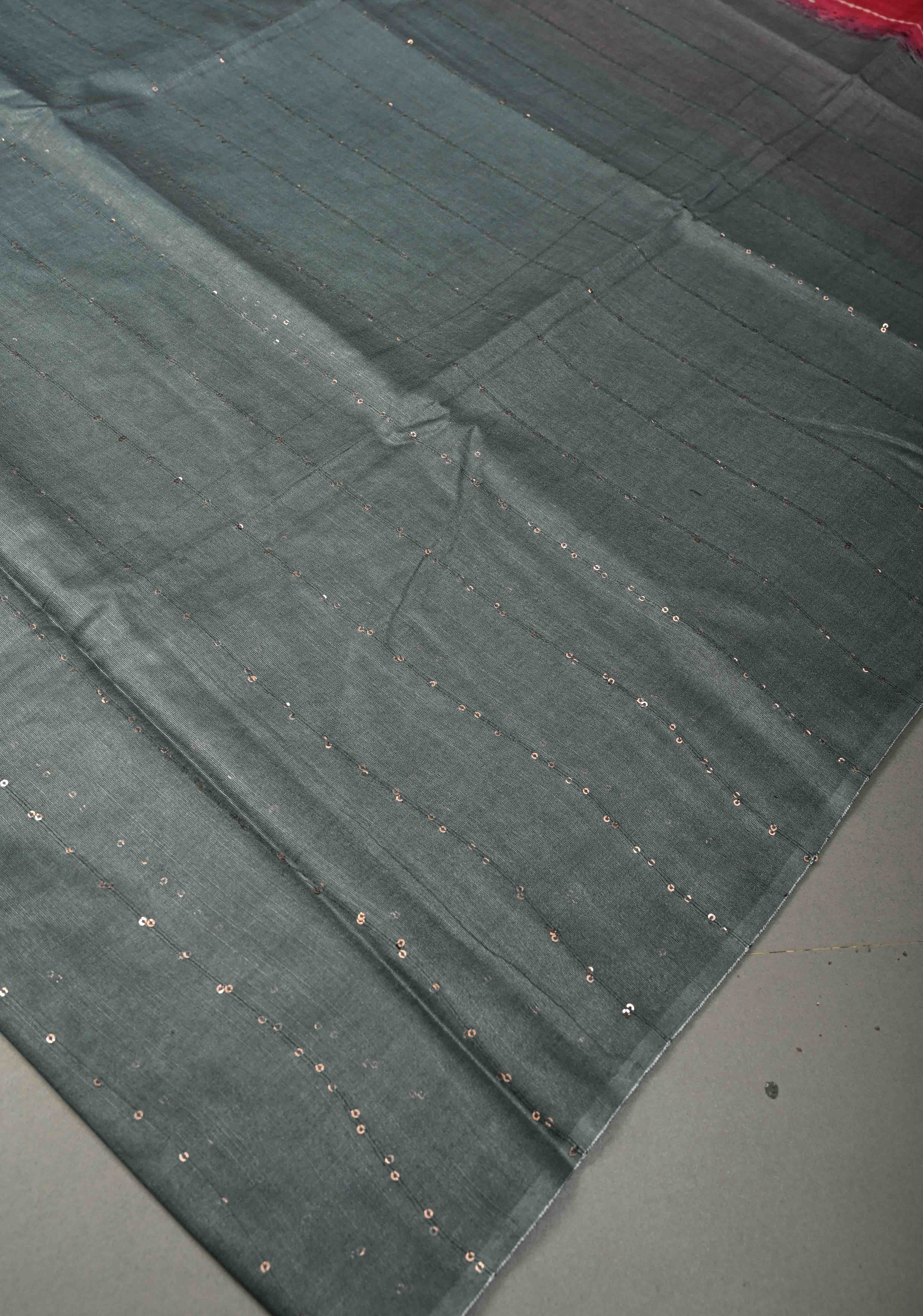 Cloudy Gray Borderless Semi Tussar Saree with Pocket Sequins Detailing and Contrast Pallu | Shobitam
