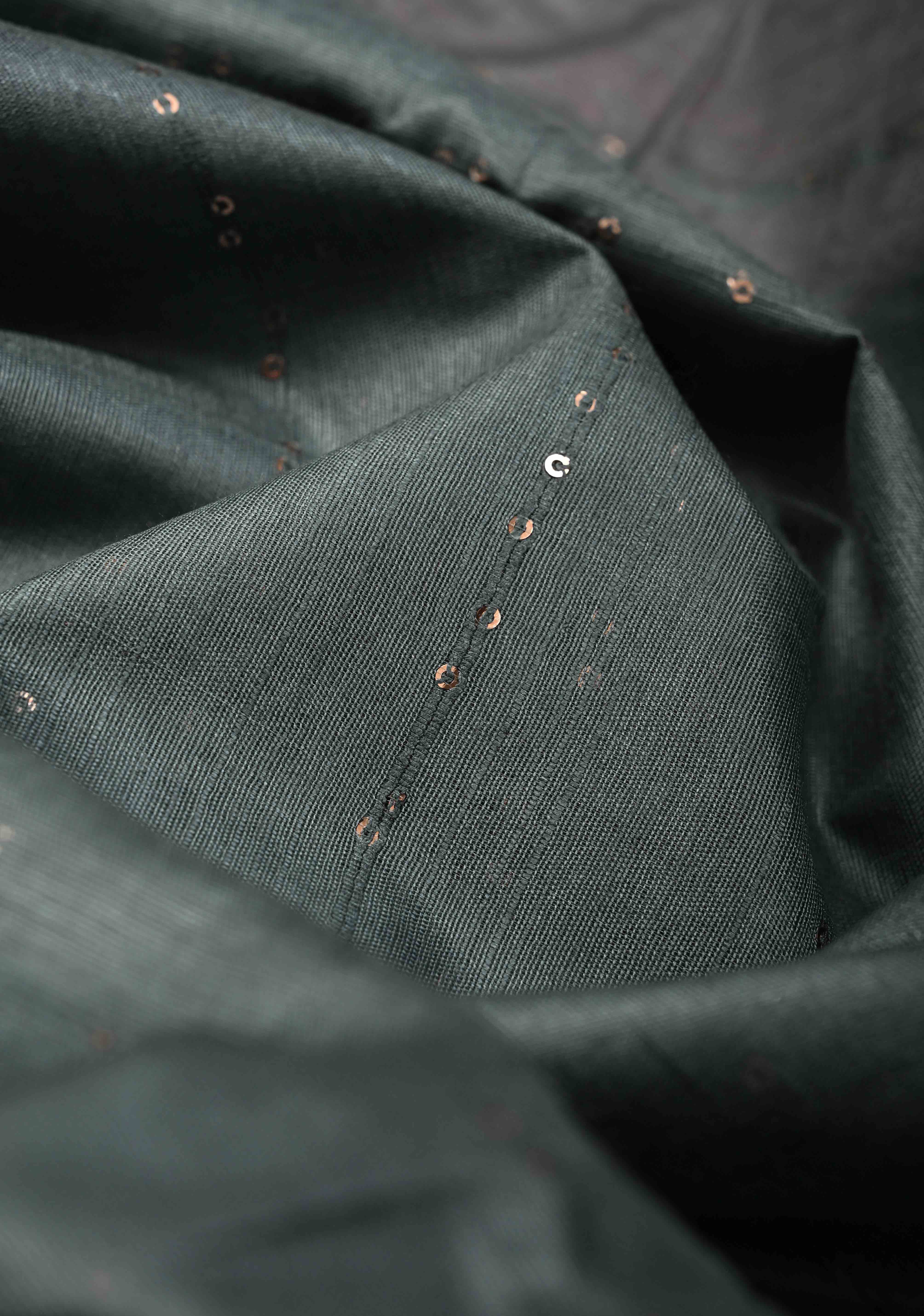 Cloudy Gray Borderless Semi Tussar Saree with Pocket Sequins Detailing and Contrast Pallu | Shobitam