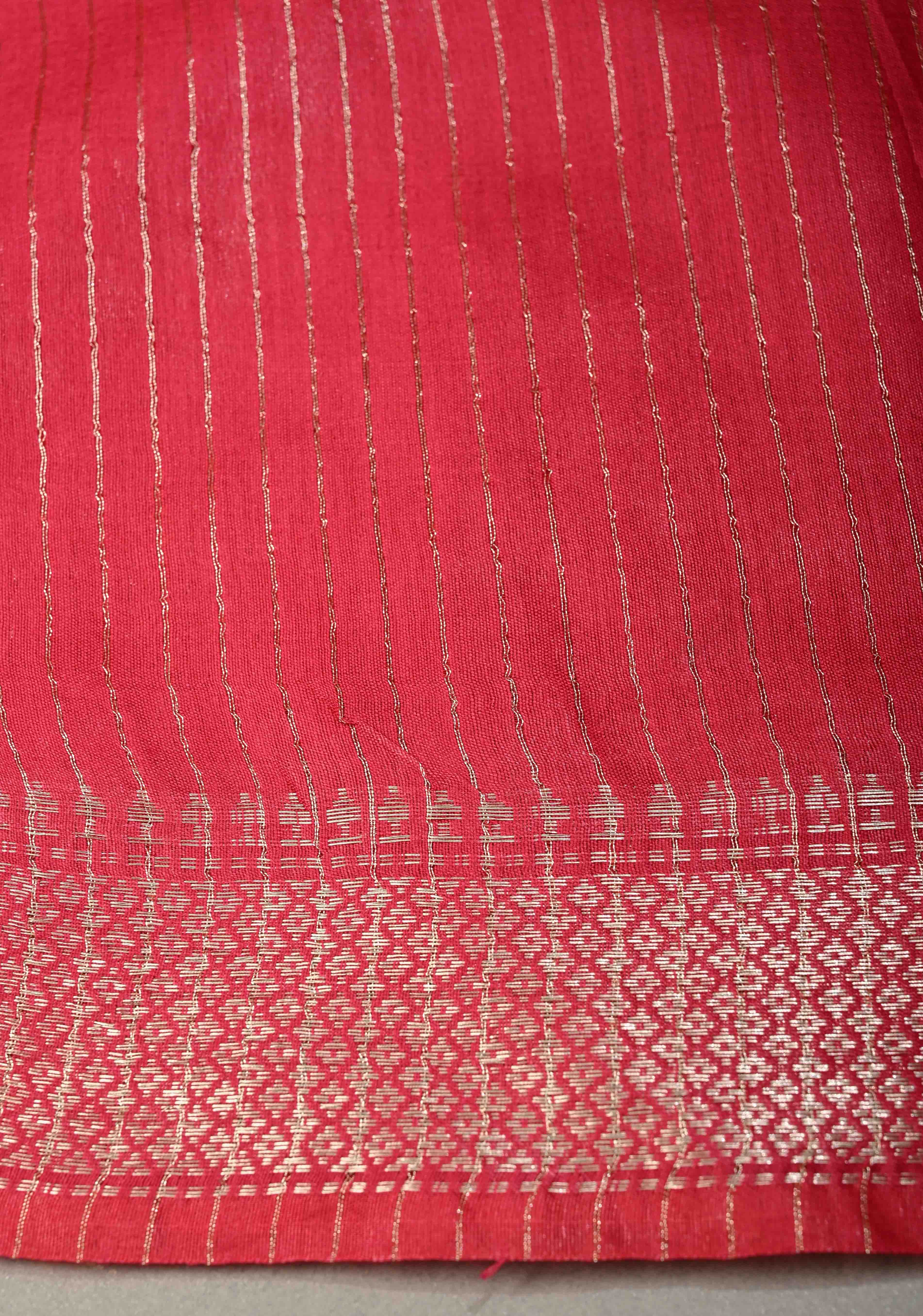 Rani Pink Semi Tussar Saree with Thread Buttas and Silver Zari Border | Shobitam