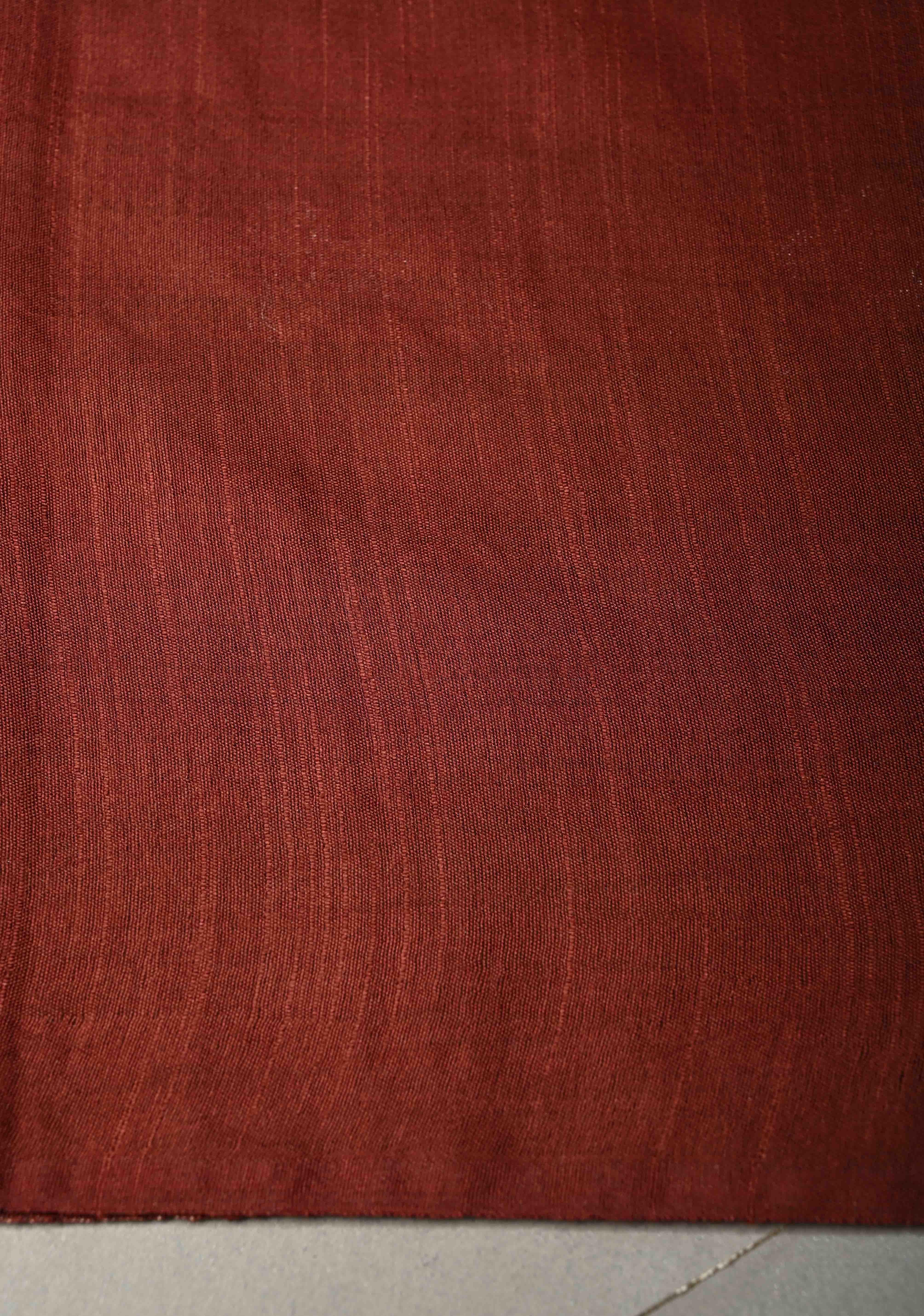 Deep Maroon Borderless Semi Tussar Saree with Thread and Muted Zari Buttas | Shobitam