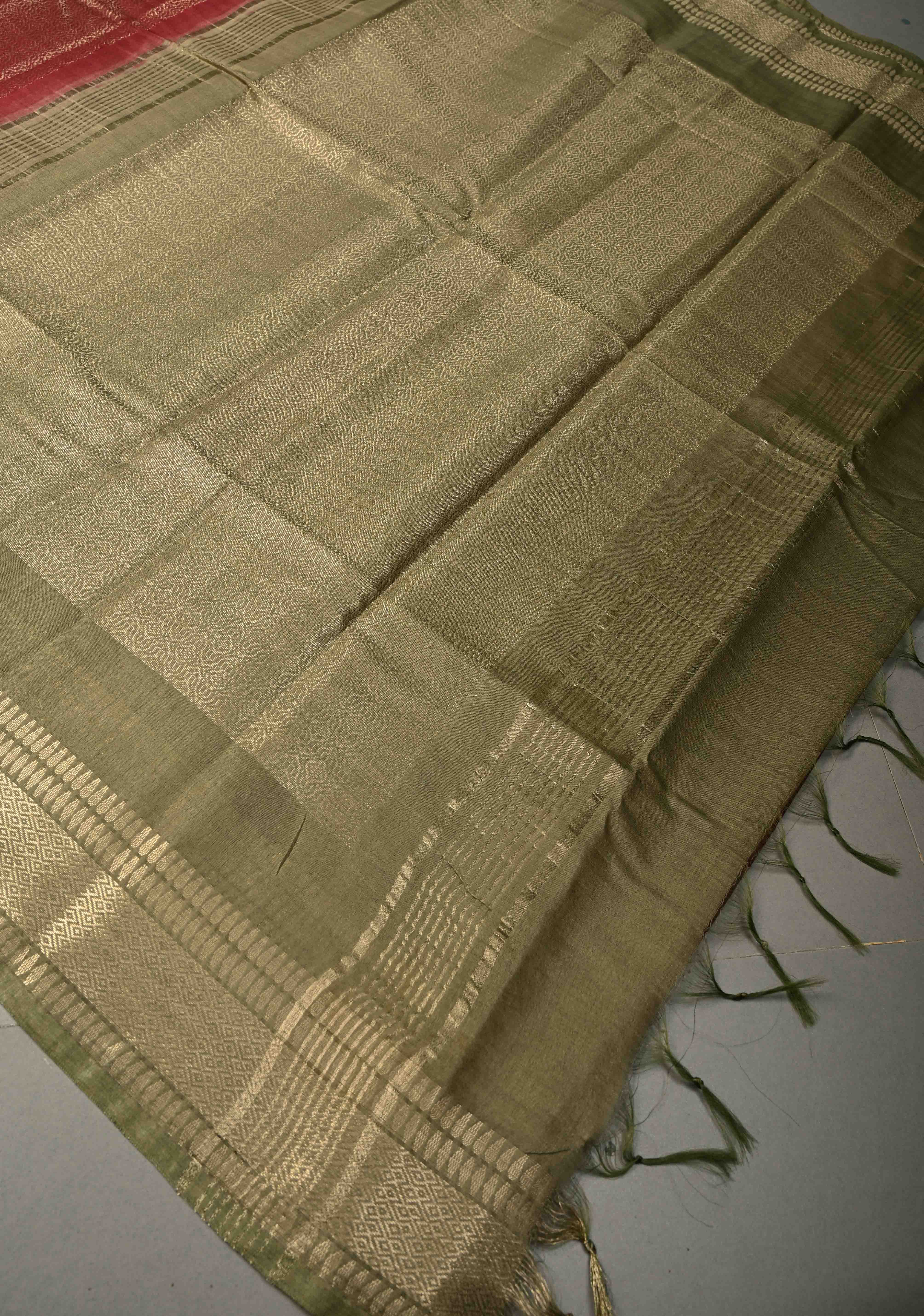Coffee Brown Semi Tussar Tissue Saree with Contrast Zari Border and Pallu