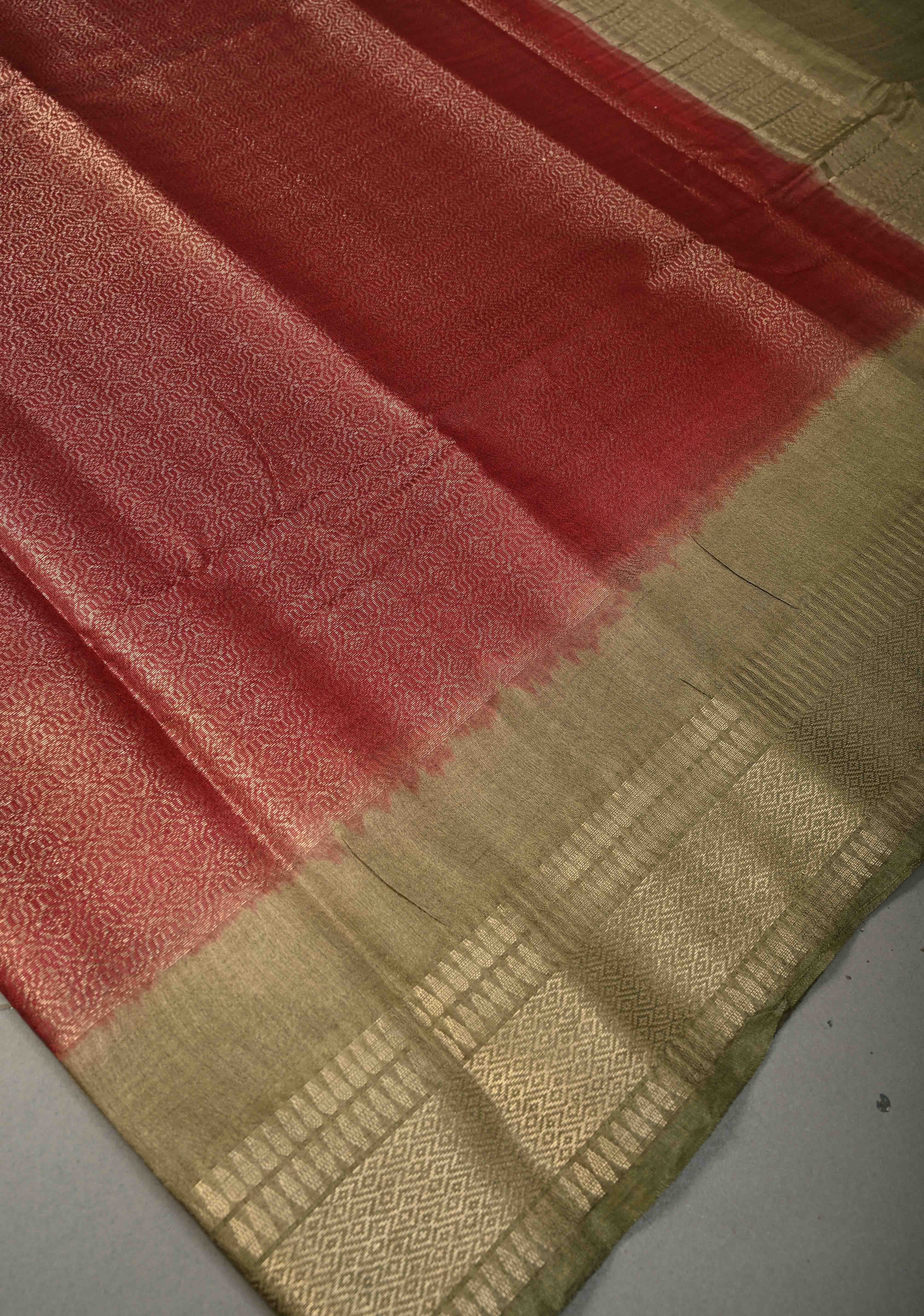 Coffee Brown Semi Tussar Tissue Saree with Contrast Zari Border and Pallu