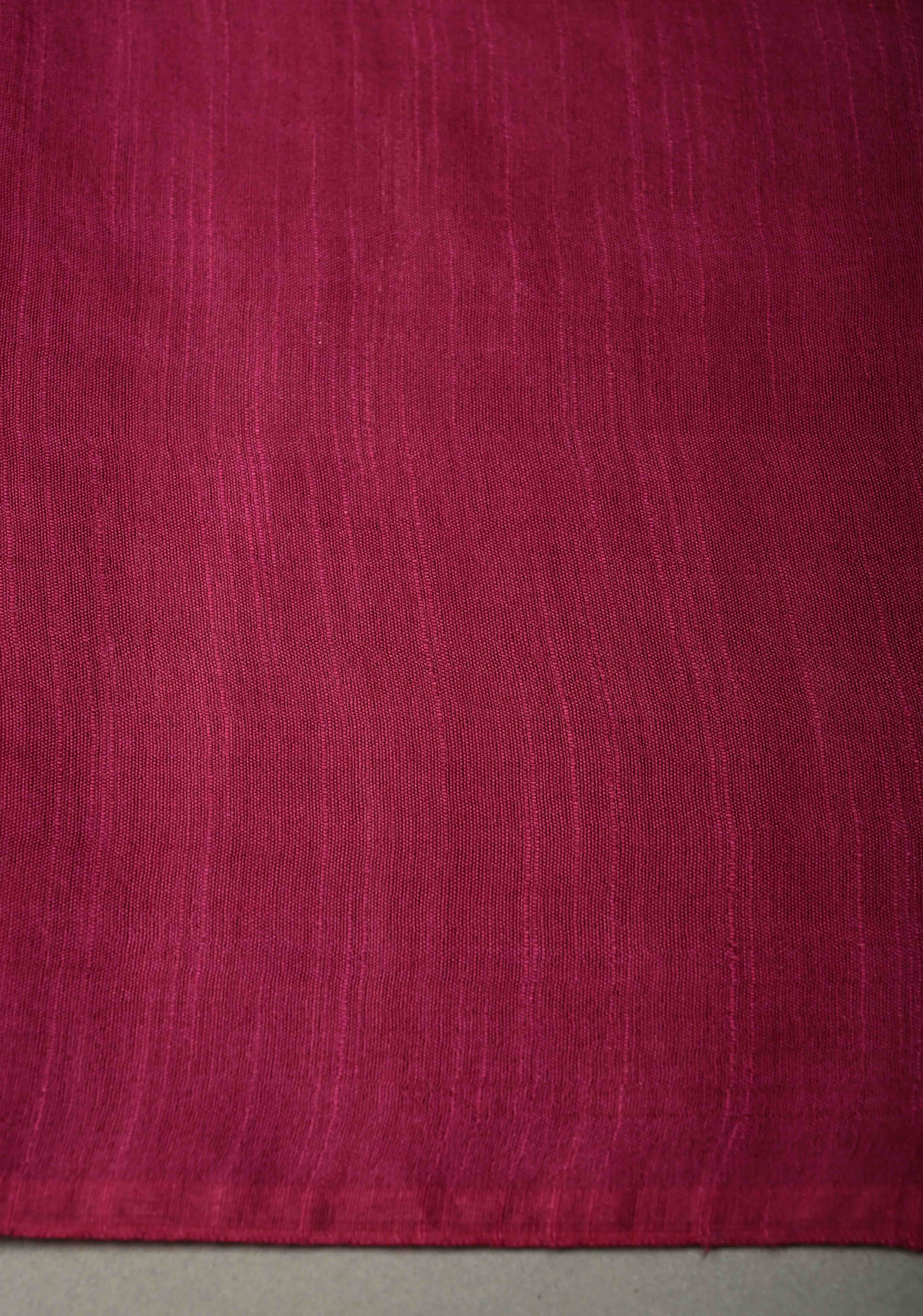 Magenta Borderless Semi Tussar Saree with Thread Stripes and Zari Buttas | Shobitam