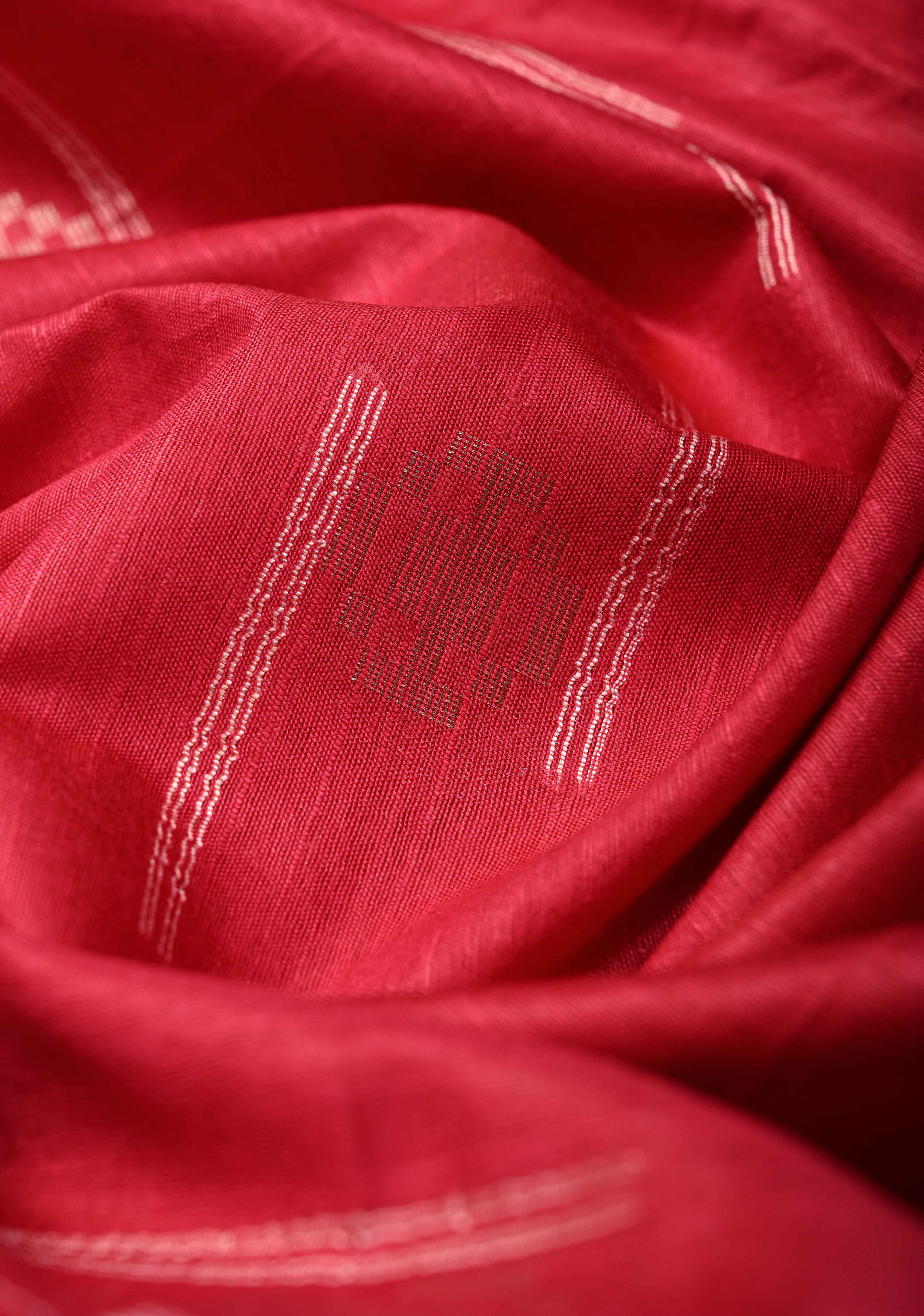 Hot Pink Borderless Semi Tussar Saree with Thread and Zari Buttas | Shobitam