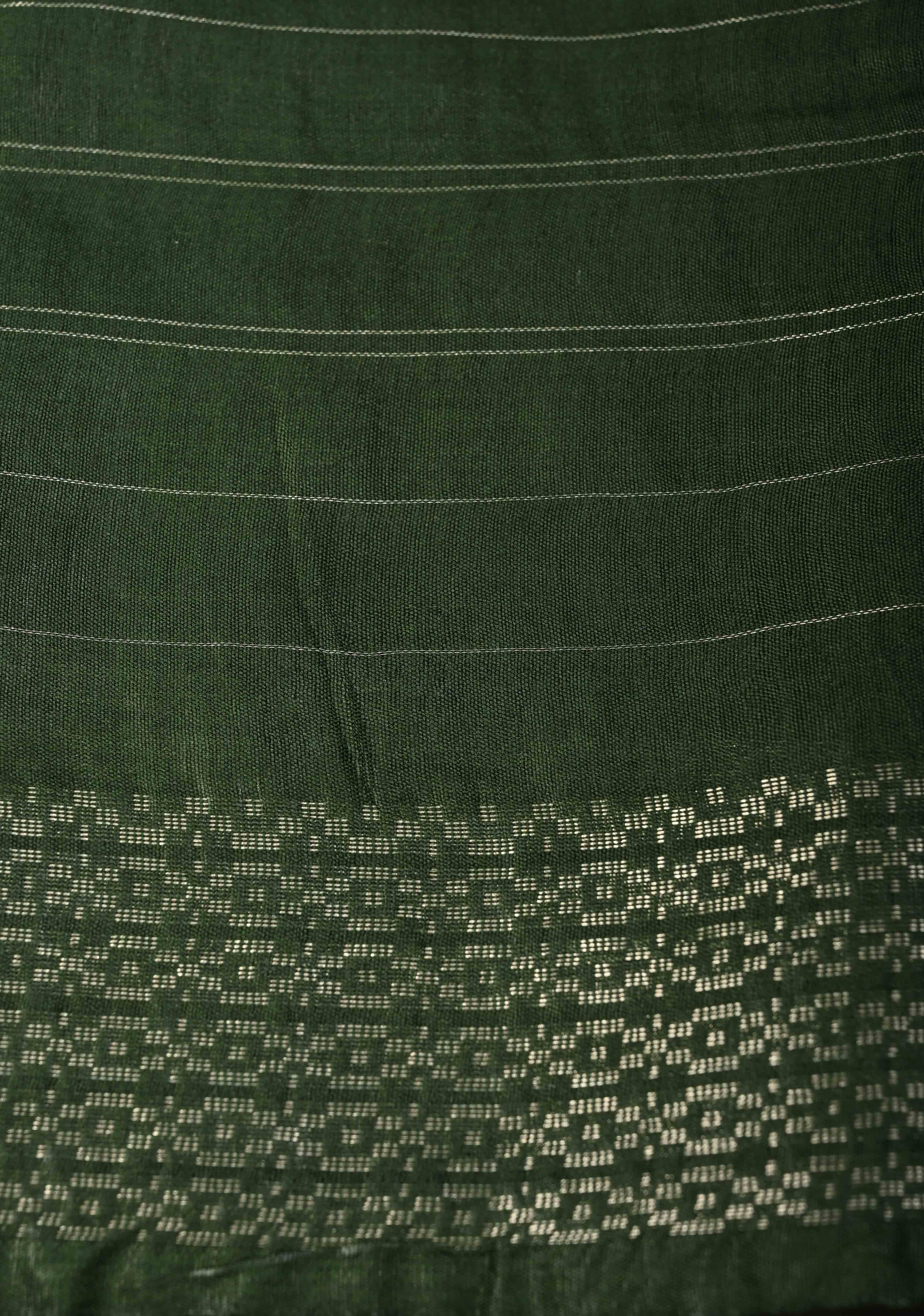 Forest Green Zari Checks on Semi Tussar Saree with Zari Buttas and Zari Border | Shobitam