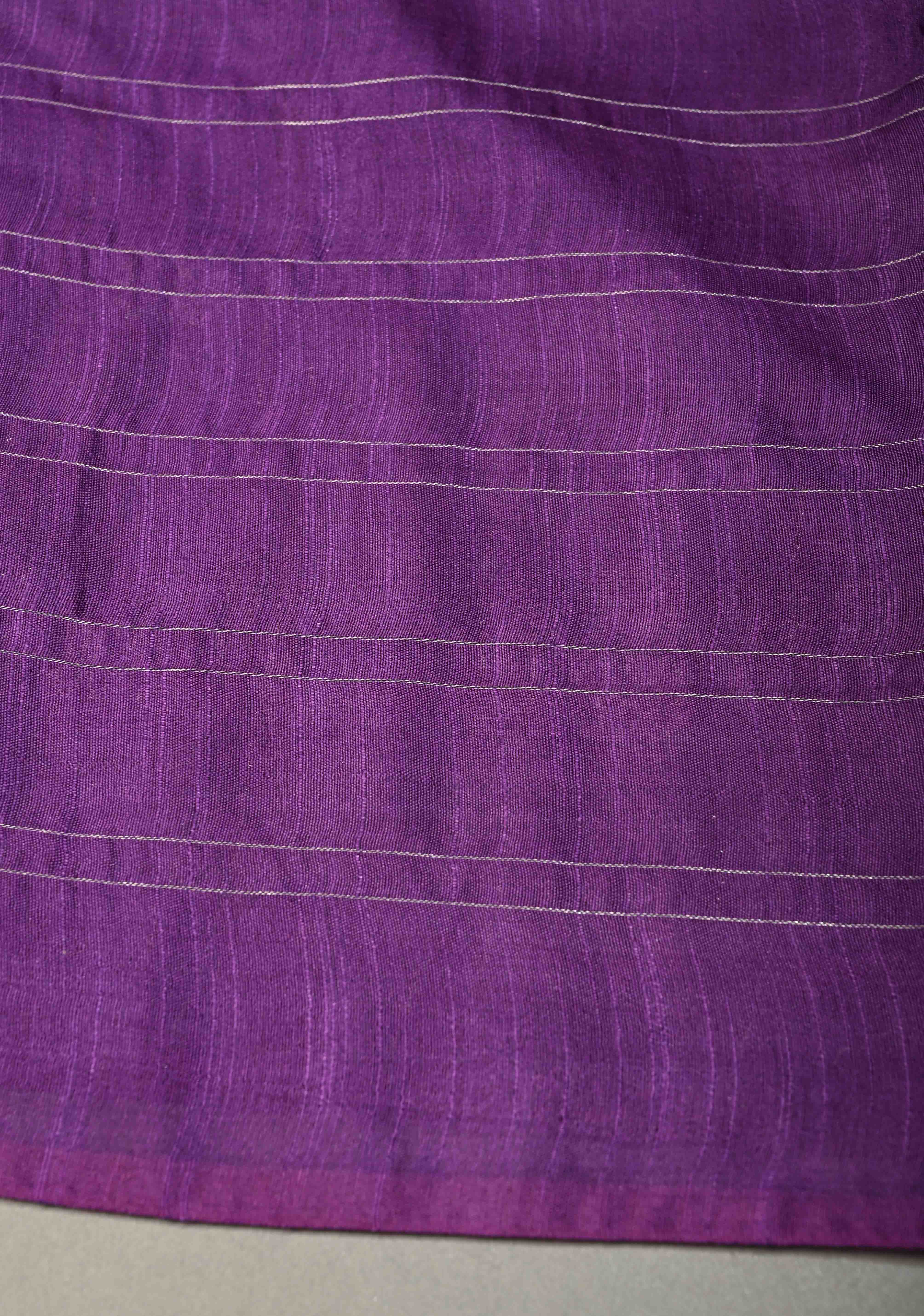 Grape Purple Borderless Semi Tussar Saree with Zari Buttas and Zari Checks | Shobitam