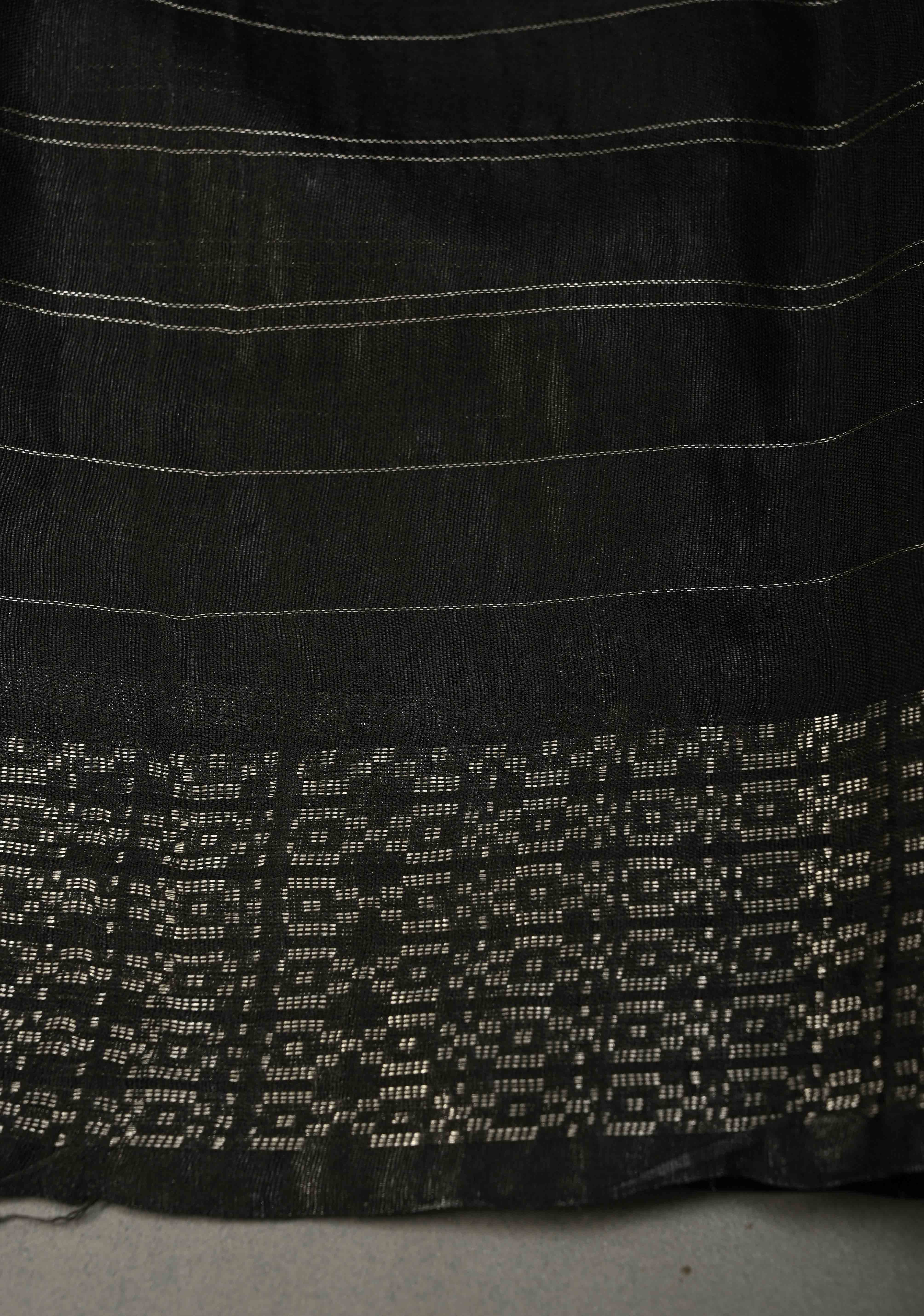 Black Zari Checks on Semi Tussar Saree with Zari Buttas and Zari Border | Shobitam