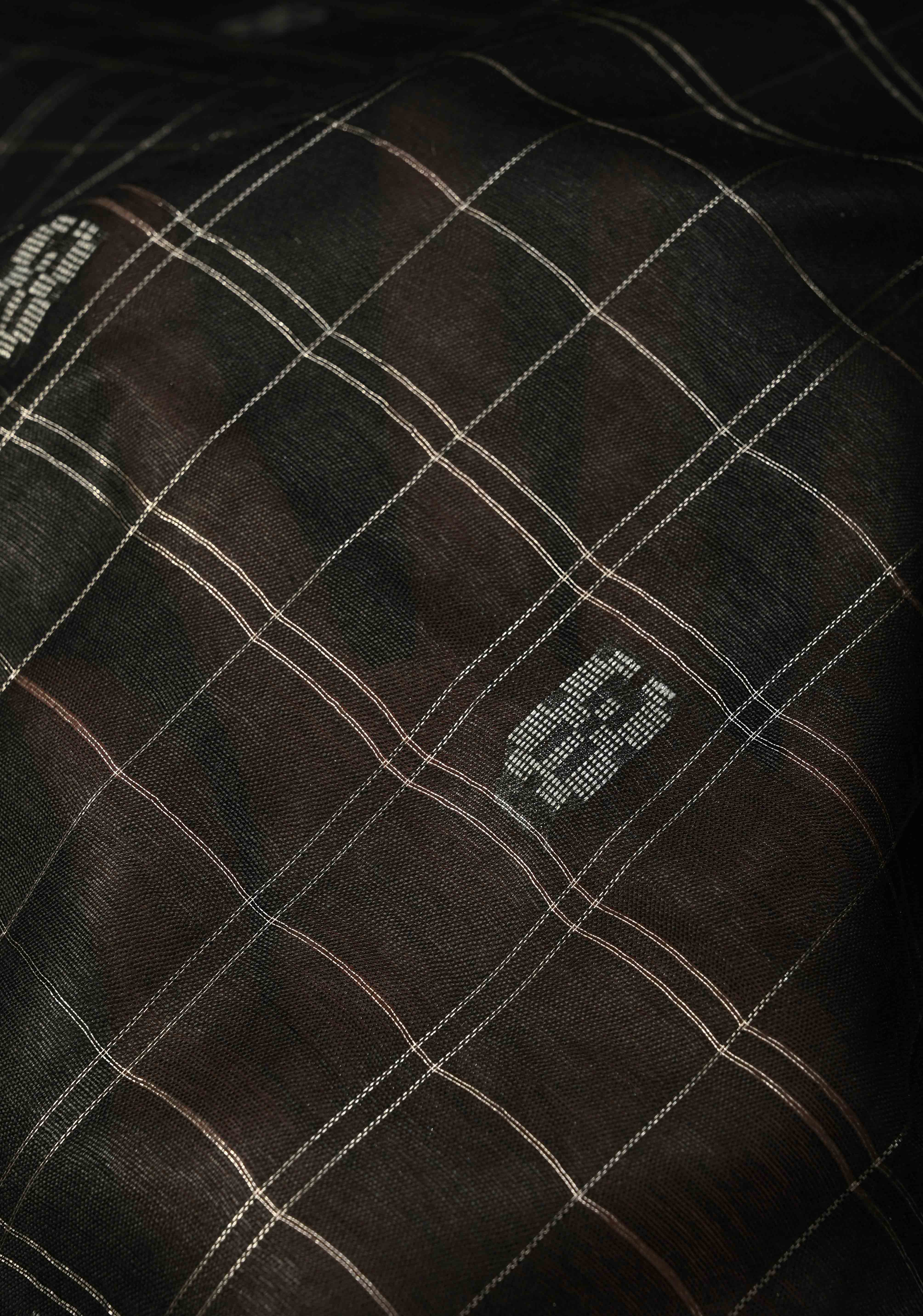 Black Zari Checks on Semi Tussar Saree with Zari Buttas and Zari Border | Shobitam