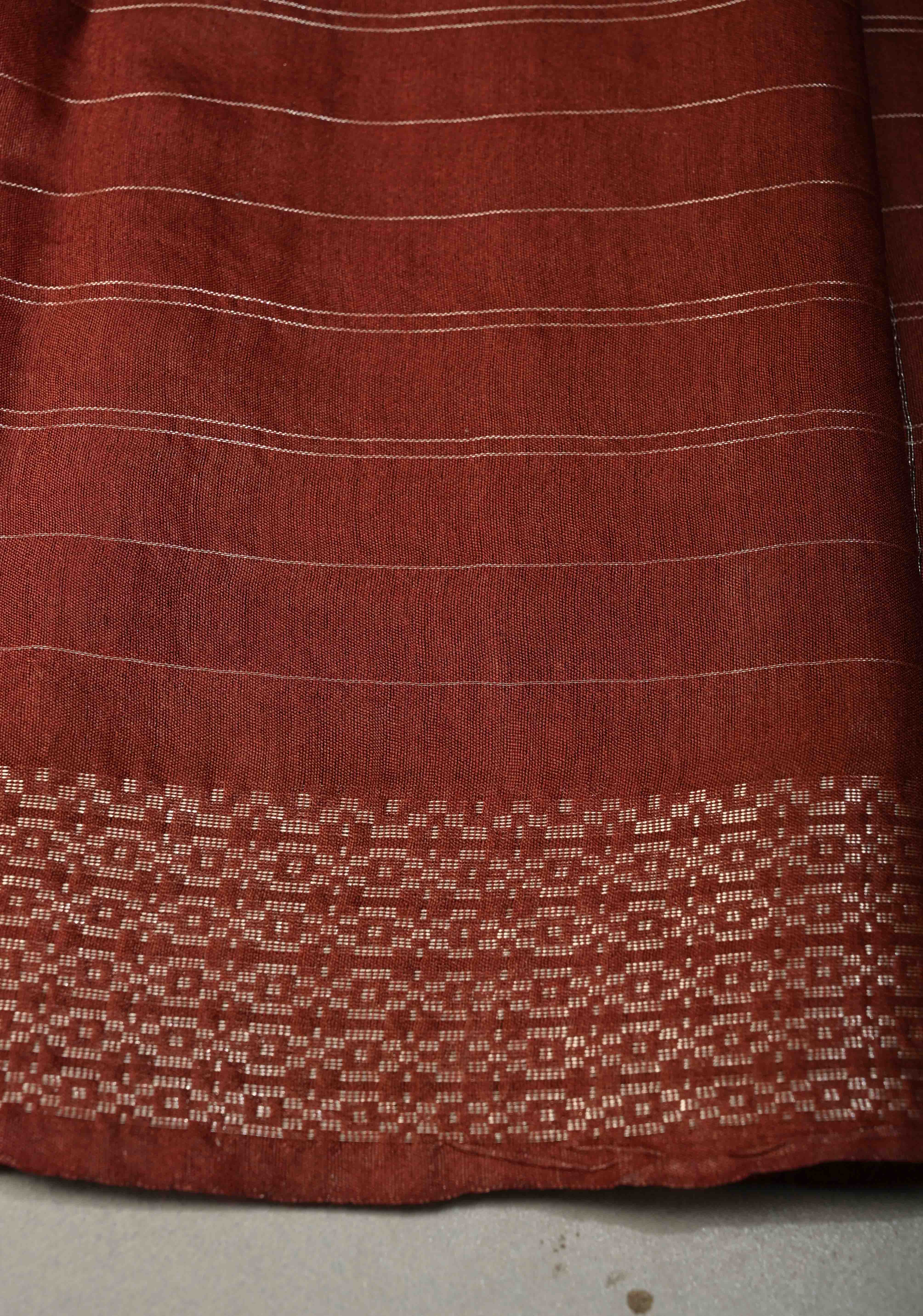 Brown Checks on Semi Tussar Saree with Zari Buttas and Borders | Shobitam