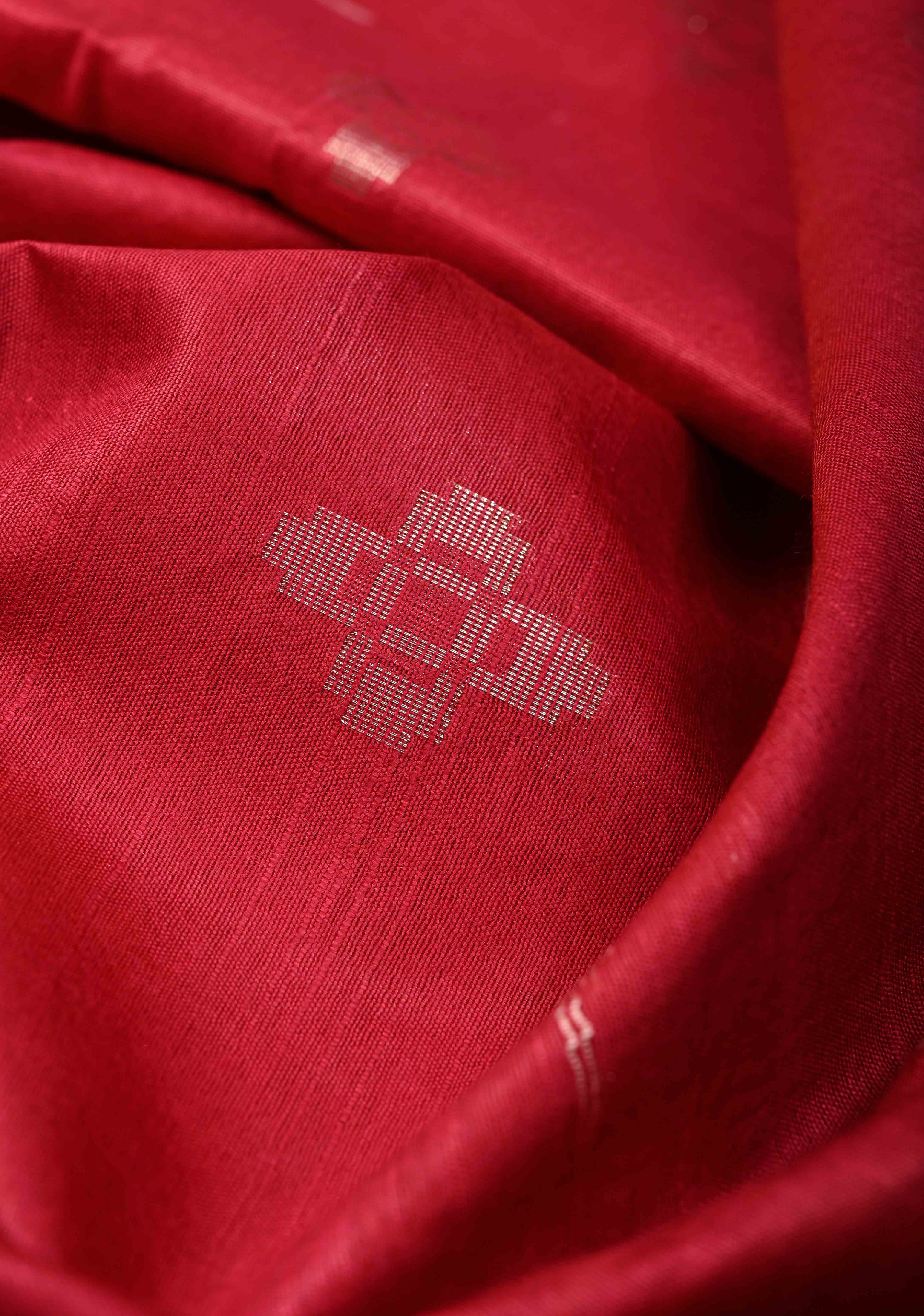 Rani Pink Borderless Semi Tussar Saree with Thread and Zari Buttas | Shobitam