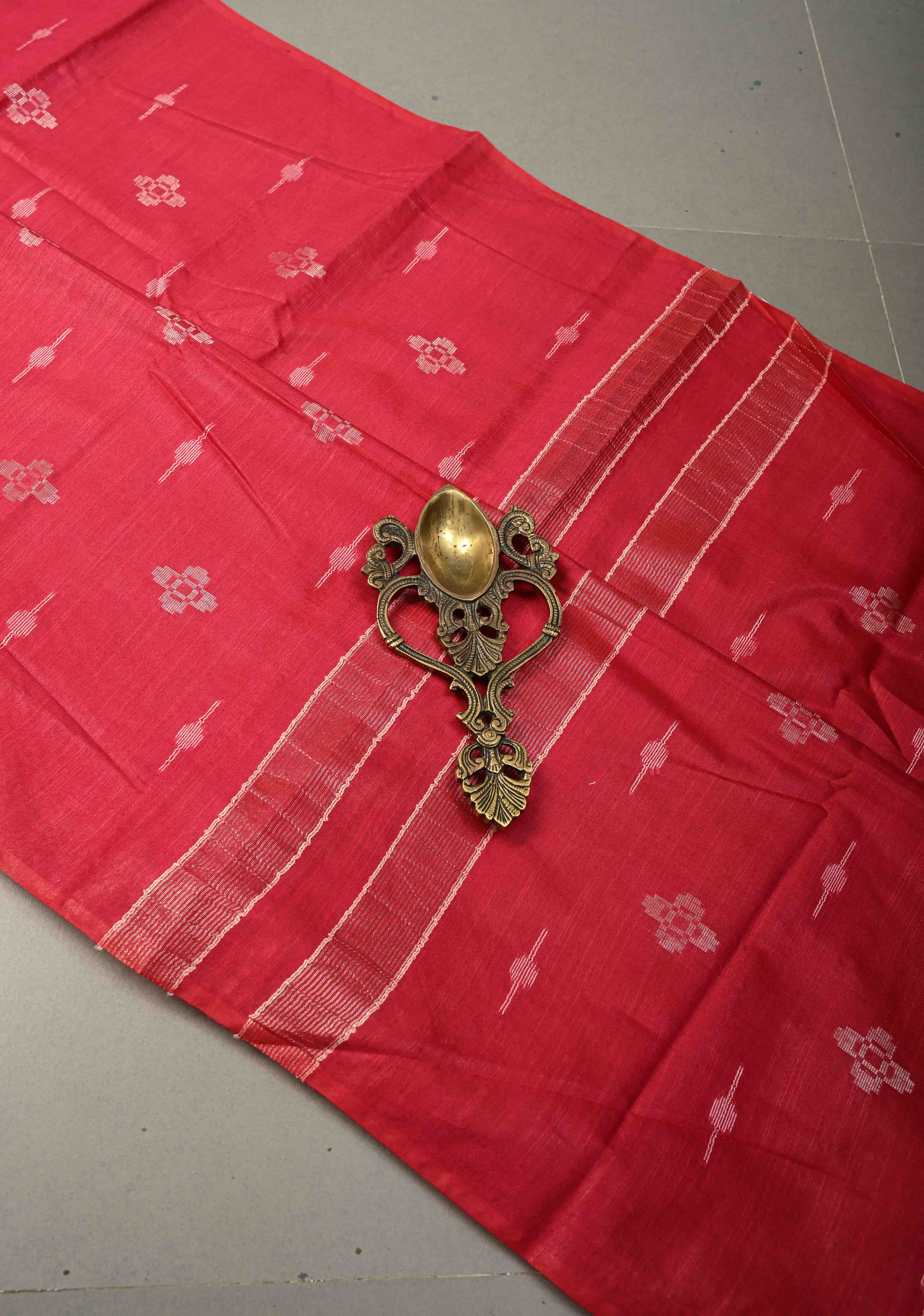 Rani Pink Borderless Semi Tussar Saree with Thread and Zari Buttas | Shobitam