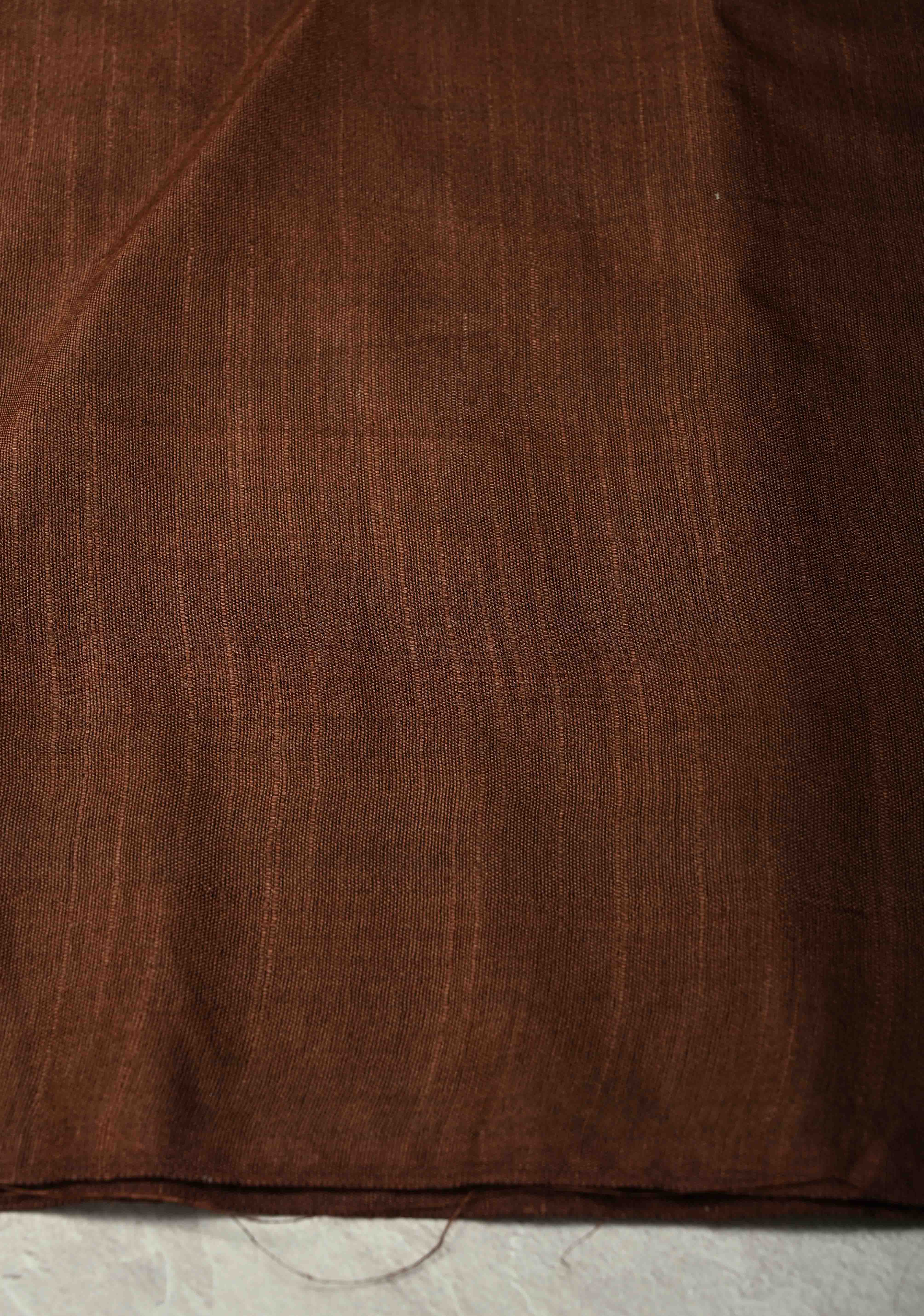 Coffe Brown Borderless Semi Tussar Saree with Thread and Zari Buttas | Shobitam