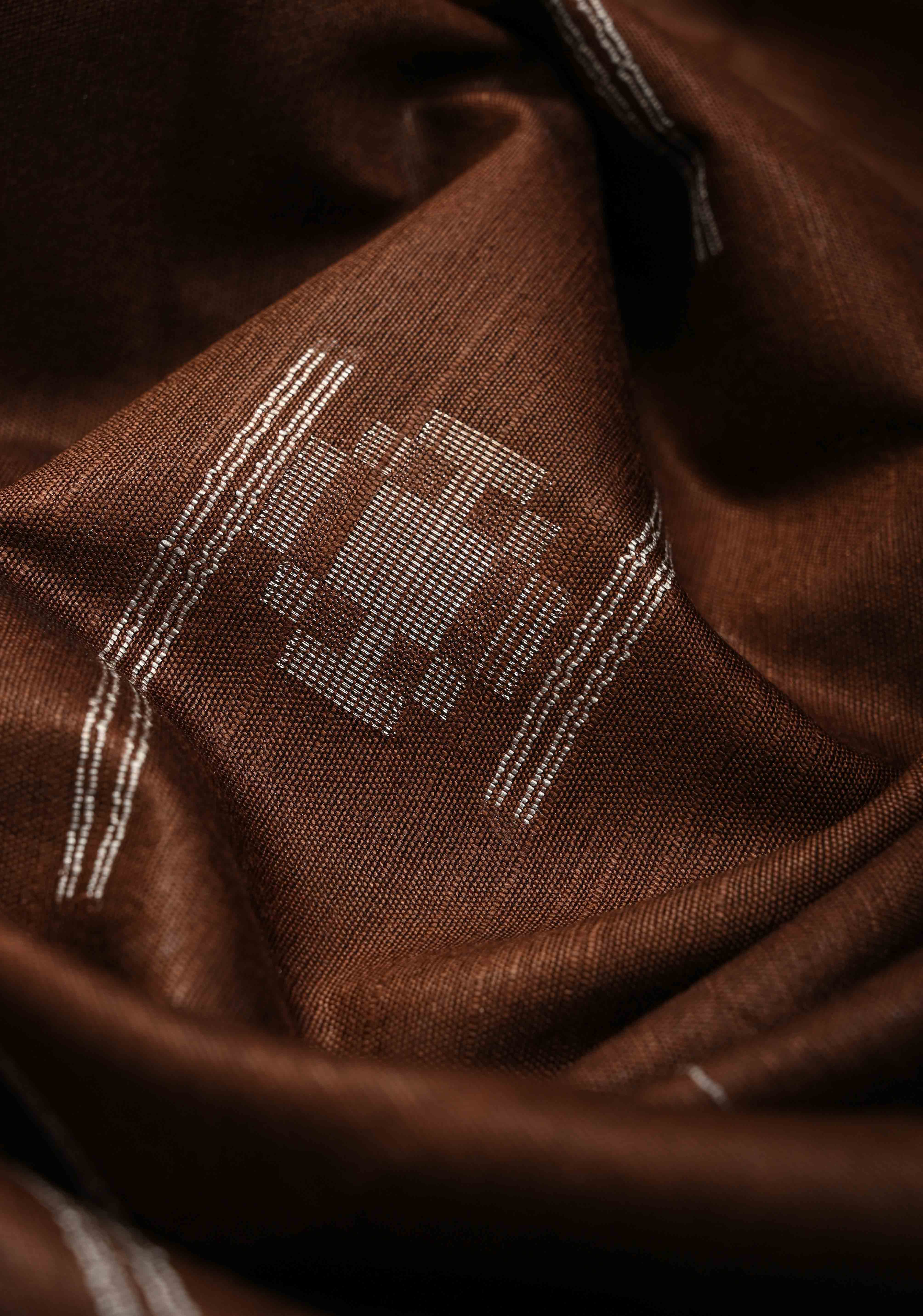 Coffe Brown Borderless Semi Tussar Saree with Thread and Zari Buttas | Shobitam