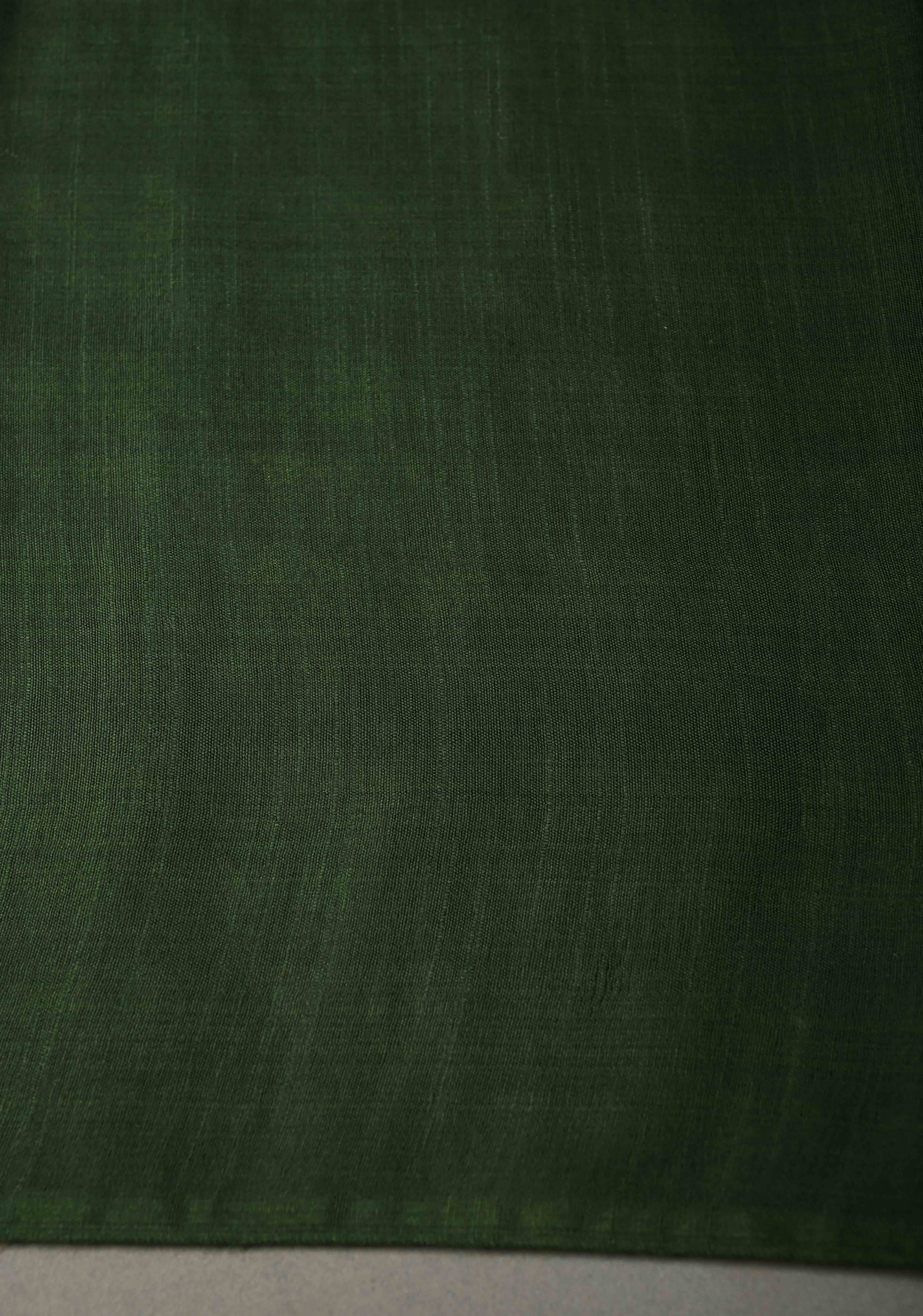 Hunter Green Borderless Semi Tussar Saree with Thread and Zari Buttas | Shobitam