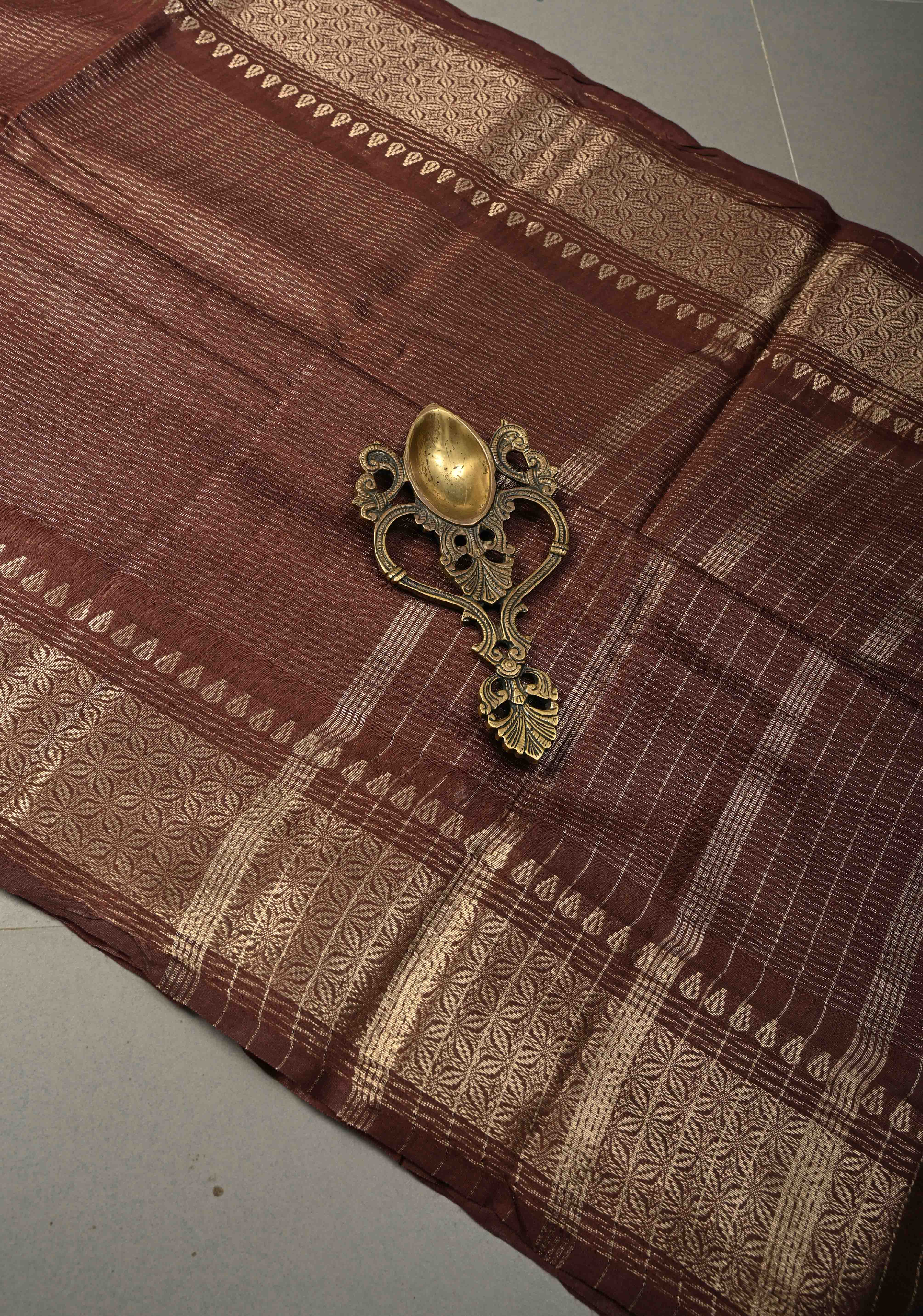 Coffee Brown Semi Tussar Tissue Saree with Zari Border | Shobitam