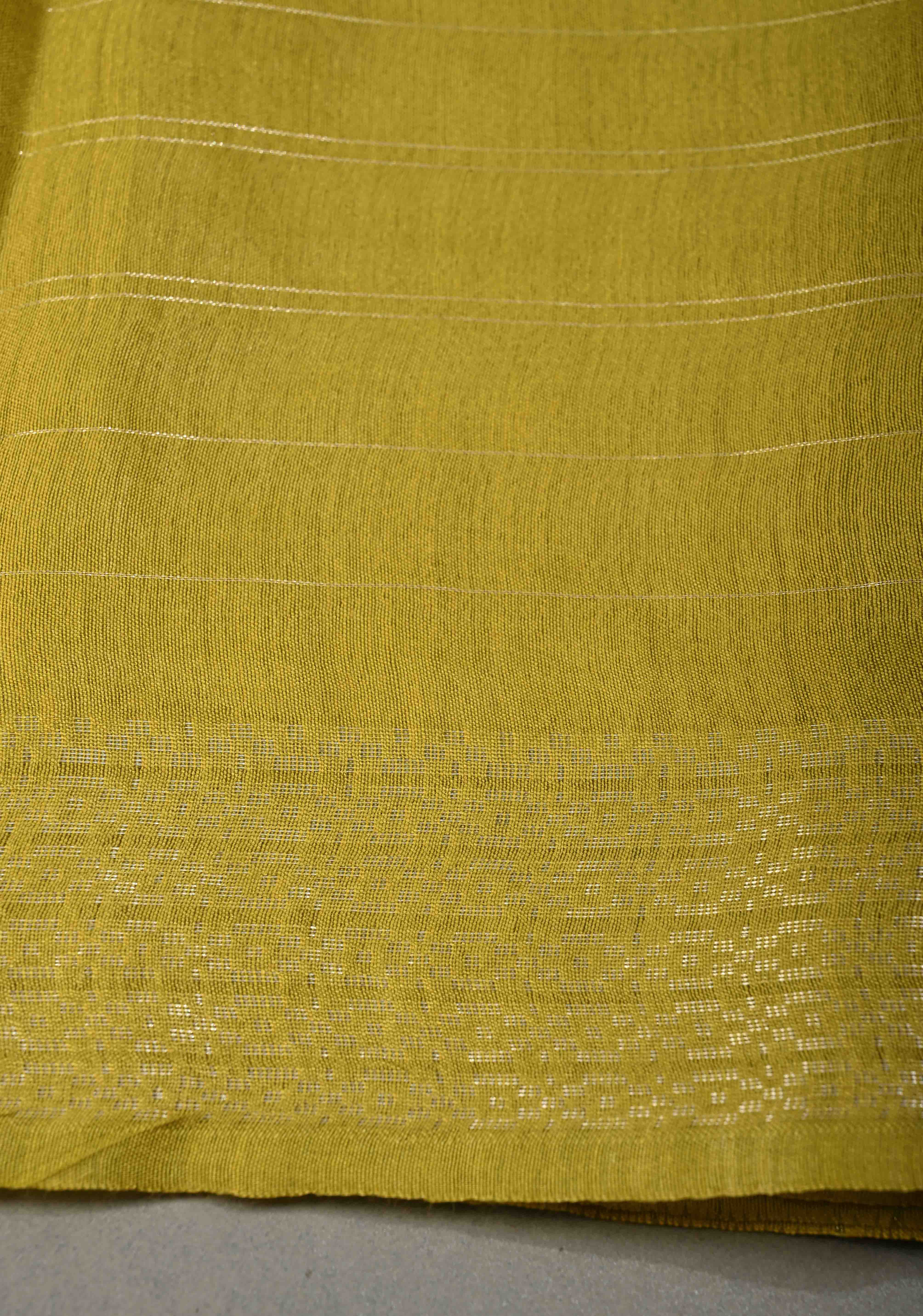 Moss Green Zari Checks on Semi Tussar Saree with Thread Buttas and Zari Border | Shobitam