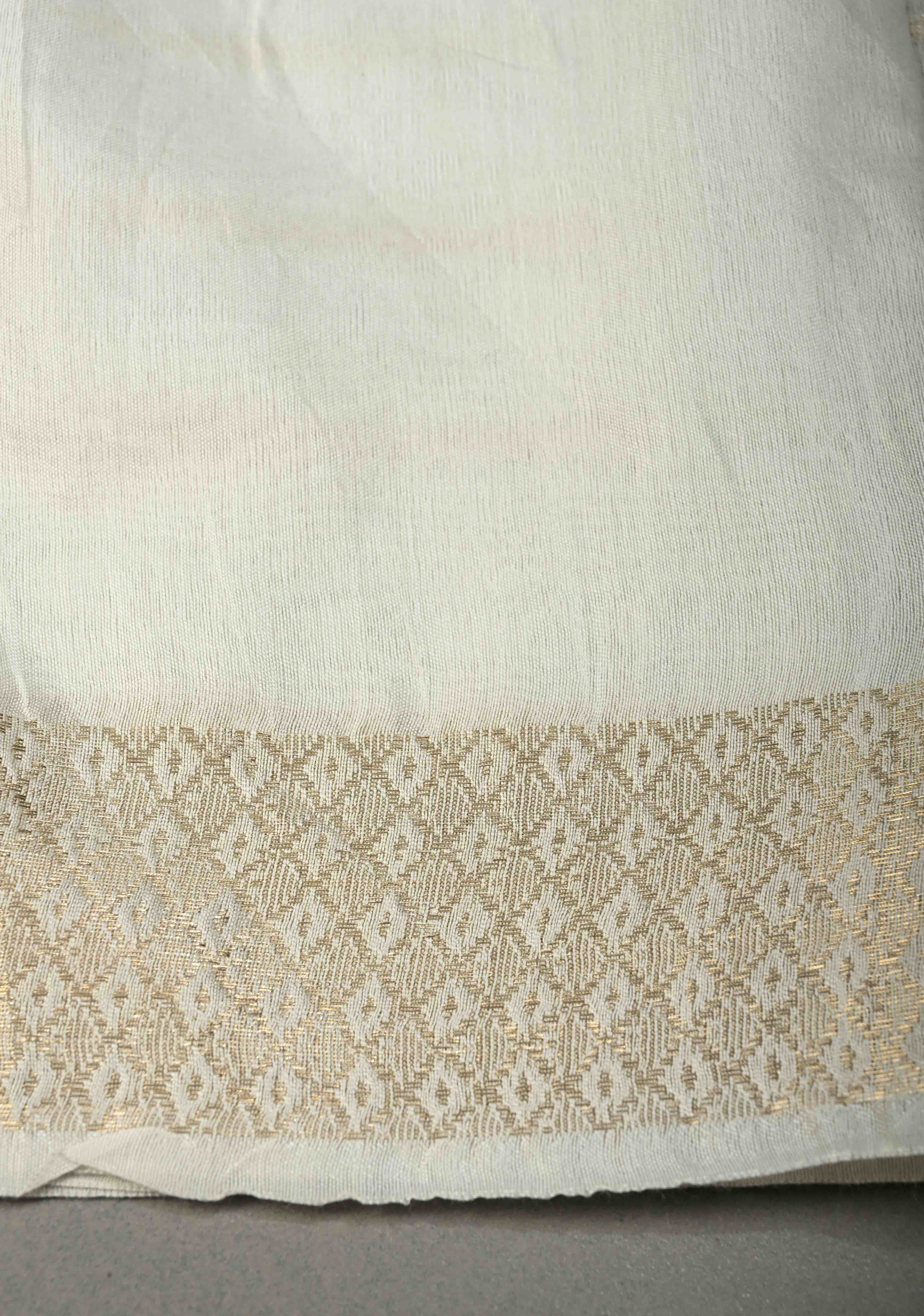 White Semi Tussar Saree Zari Stripes and Zari Border | Shobitam