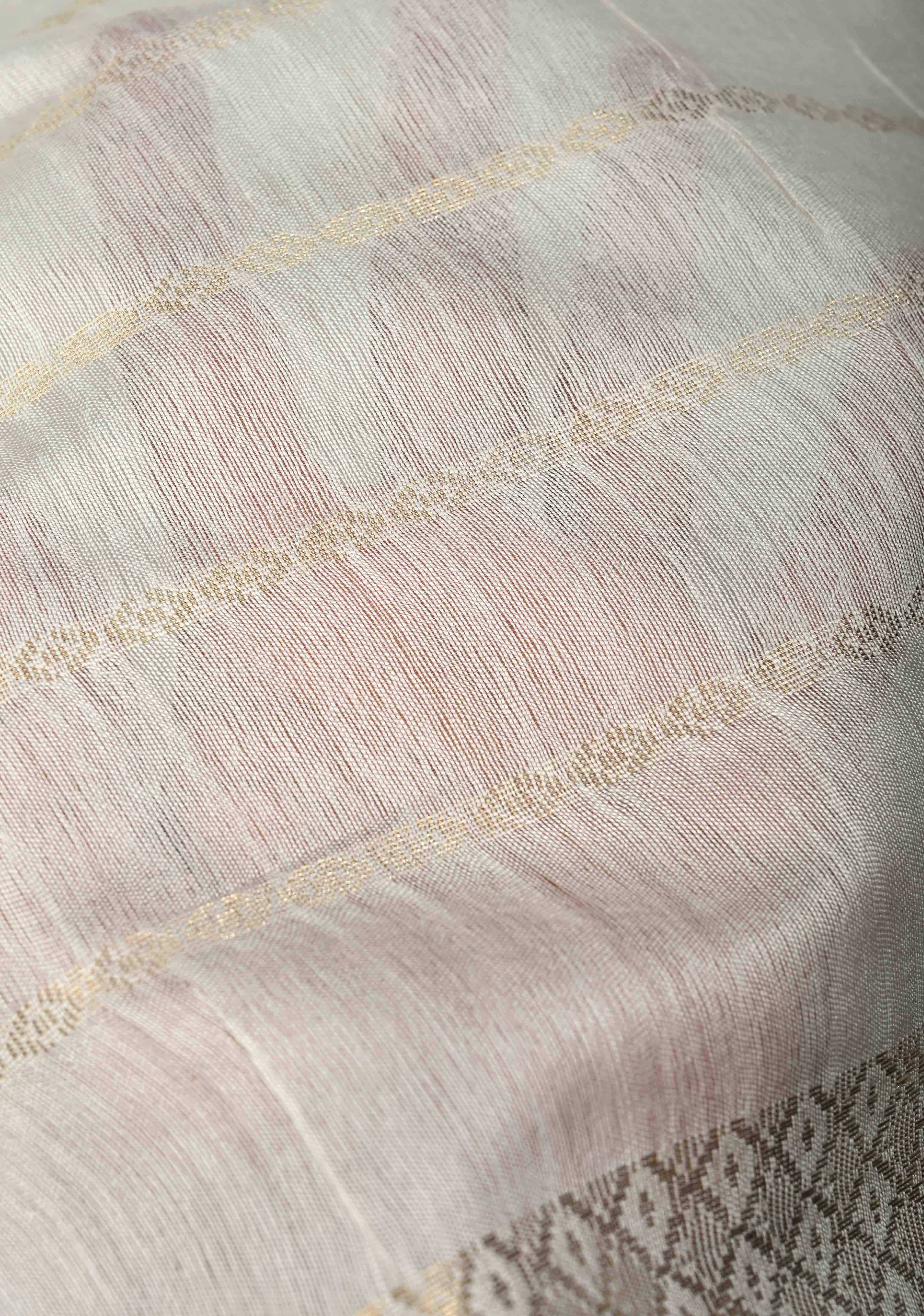 White Semi Tussar Saree Zari Stripes and Zari Border | Shobitam