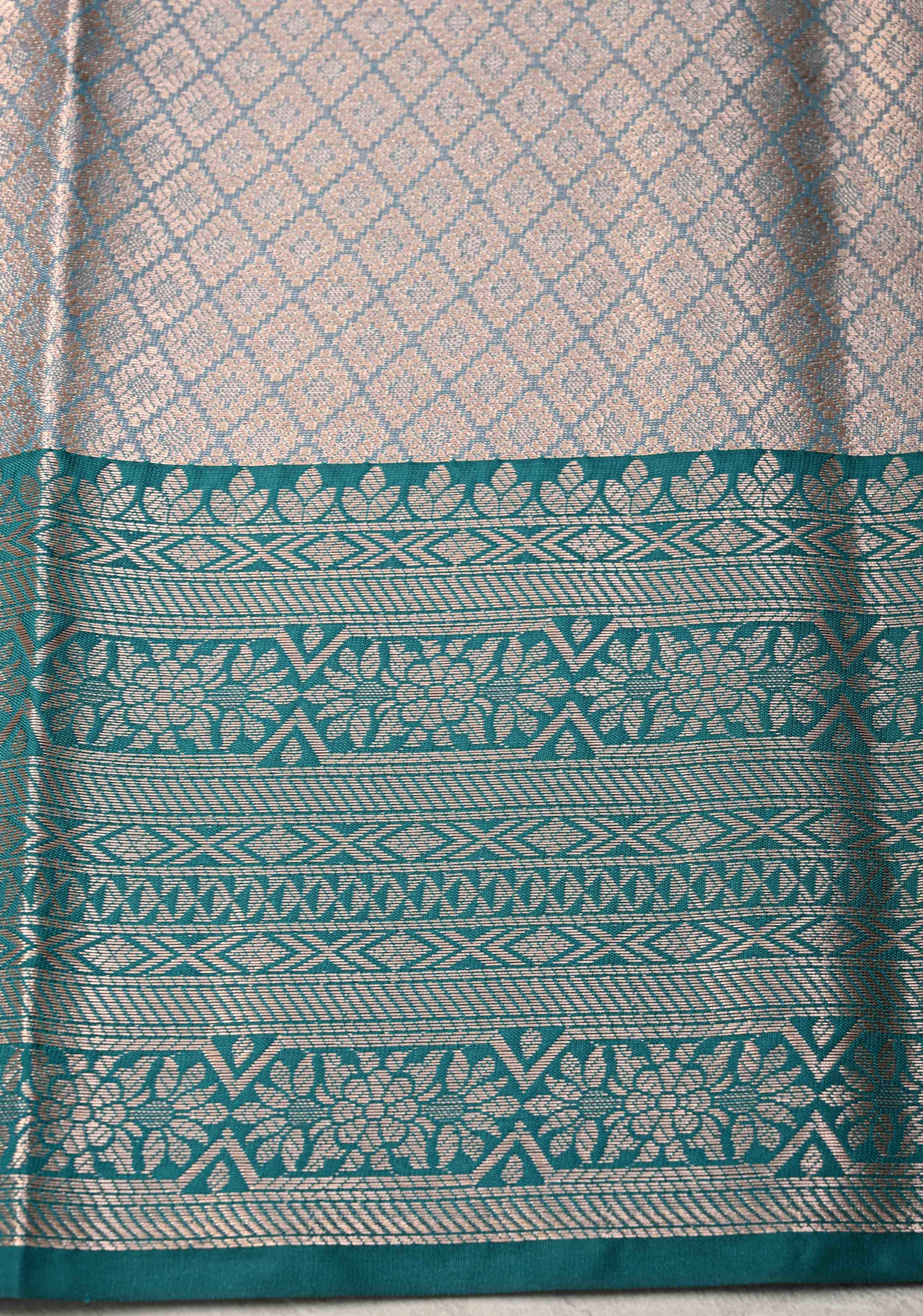 Pink Kanjivaram Tissue Semi Silk Saree with Brocade and Contrast Zari Border | Shobitam