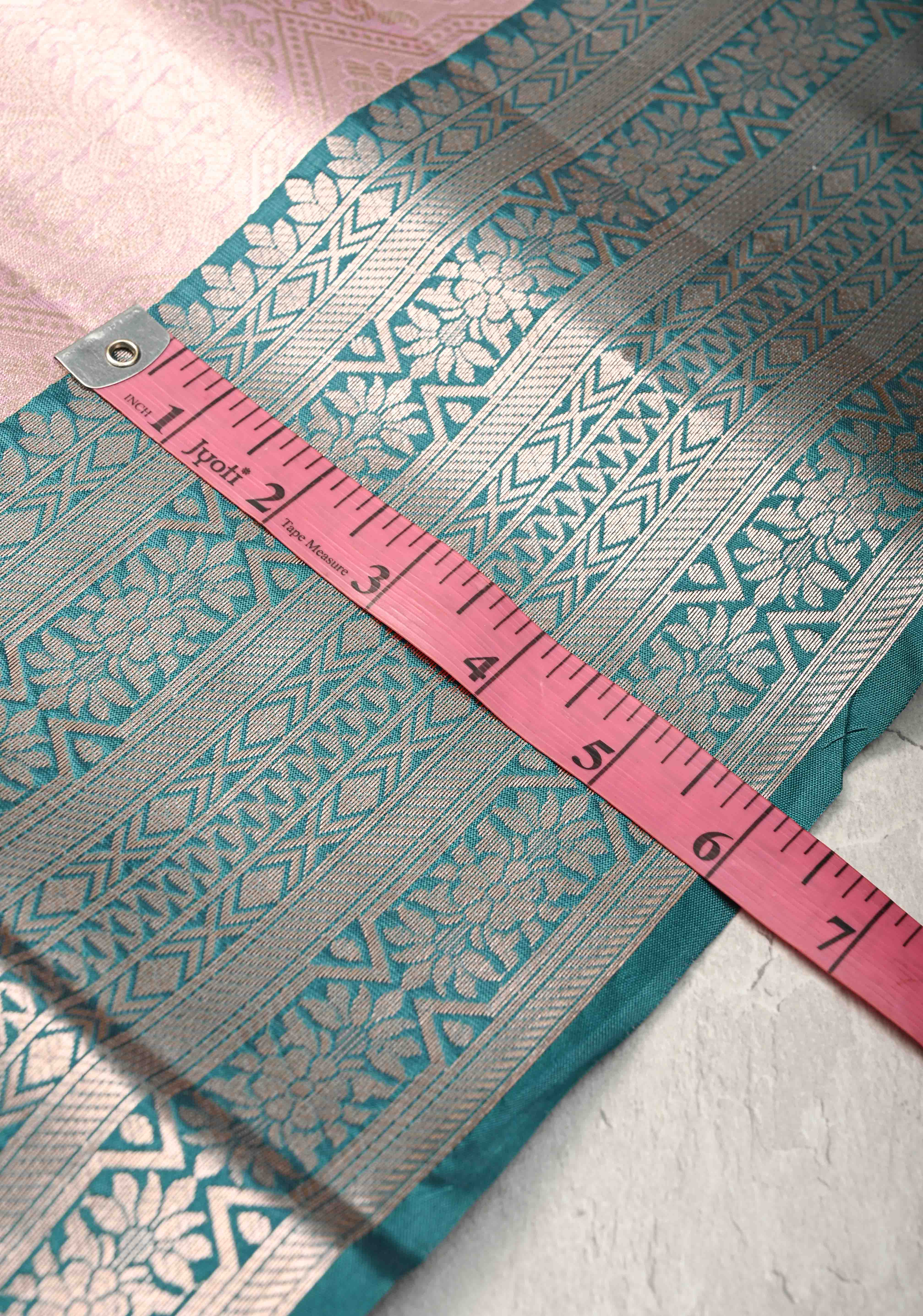 Pink Kanjivaram Tissue Semi Silk Saree with Brocade and Contrast Zari Border | Shobitam