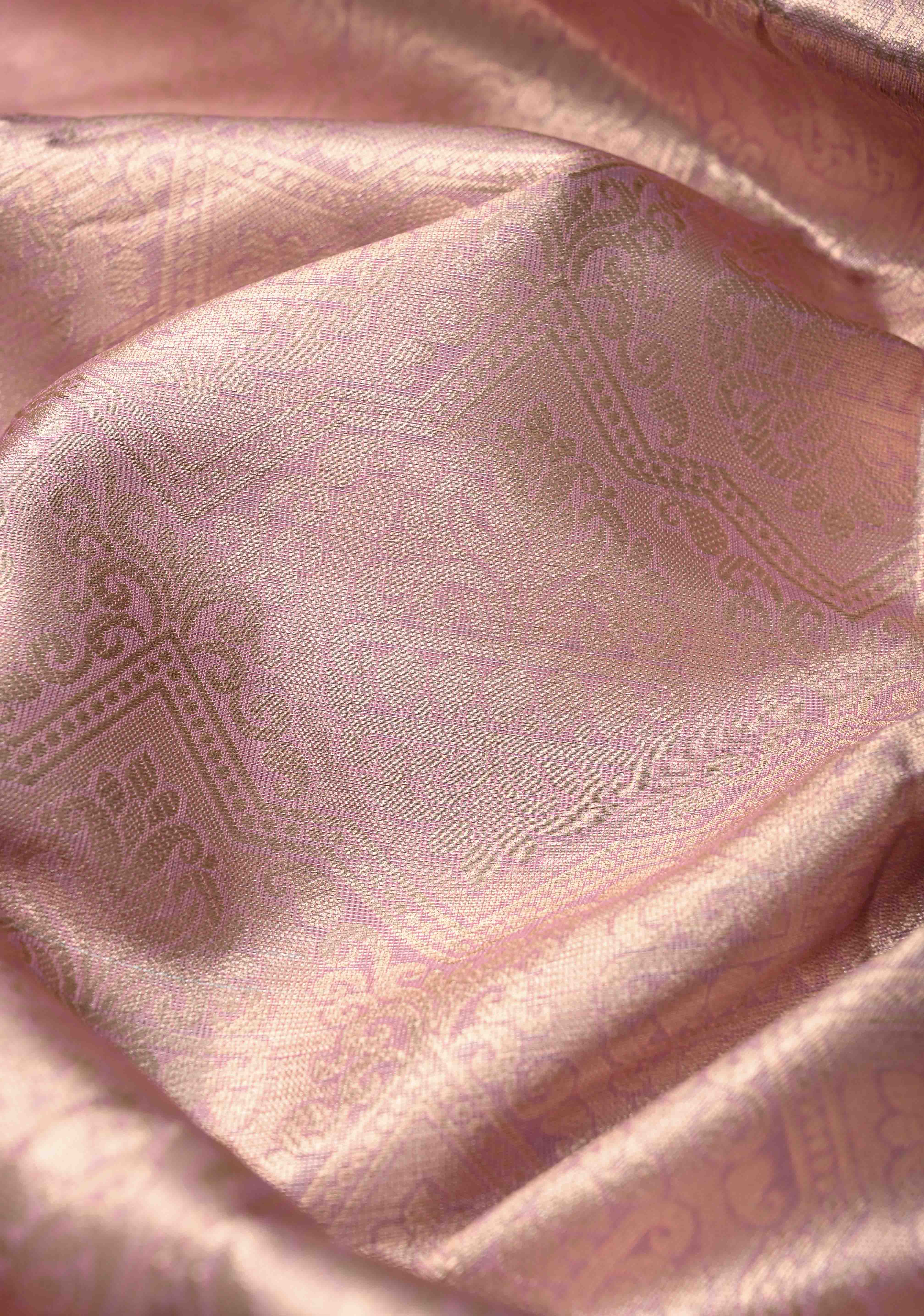 Pink Kanjivaram Tissue Semi Silk Saree with Brocade and Contrast Zari Border | Shobitam