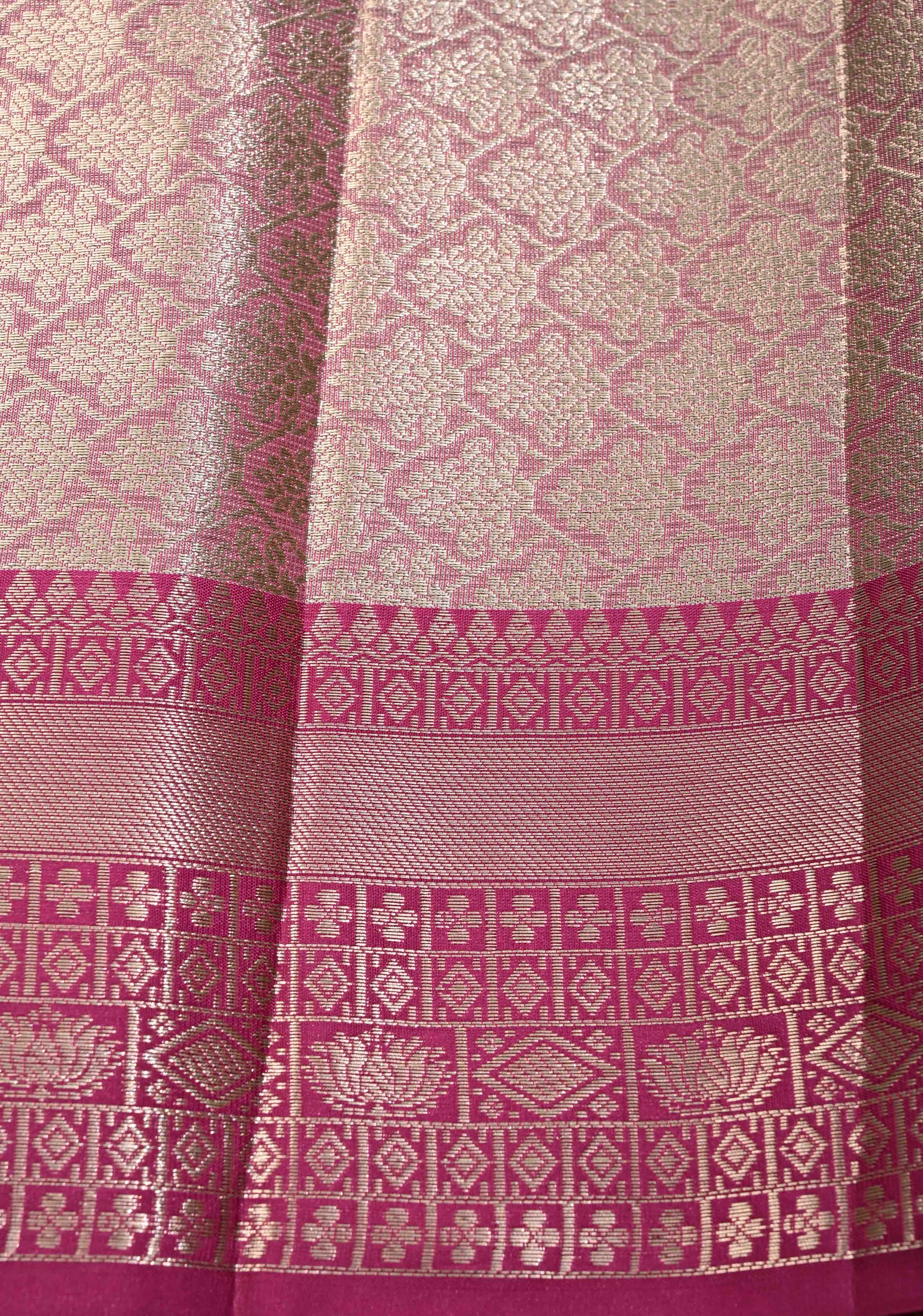 Creamy Green Kanjivaram Tissue Semi Silk Saree with Zari Buttas and Contrast Zari Border | Shobitam