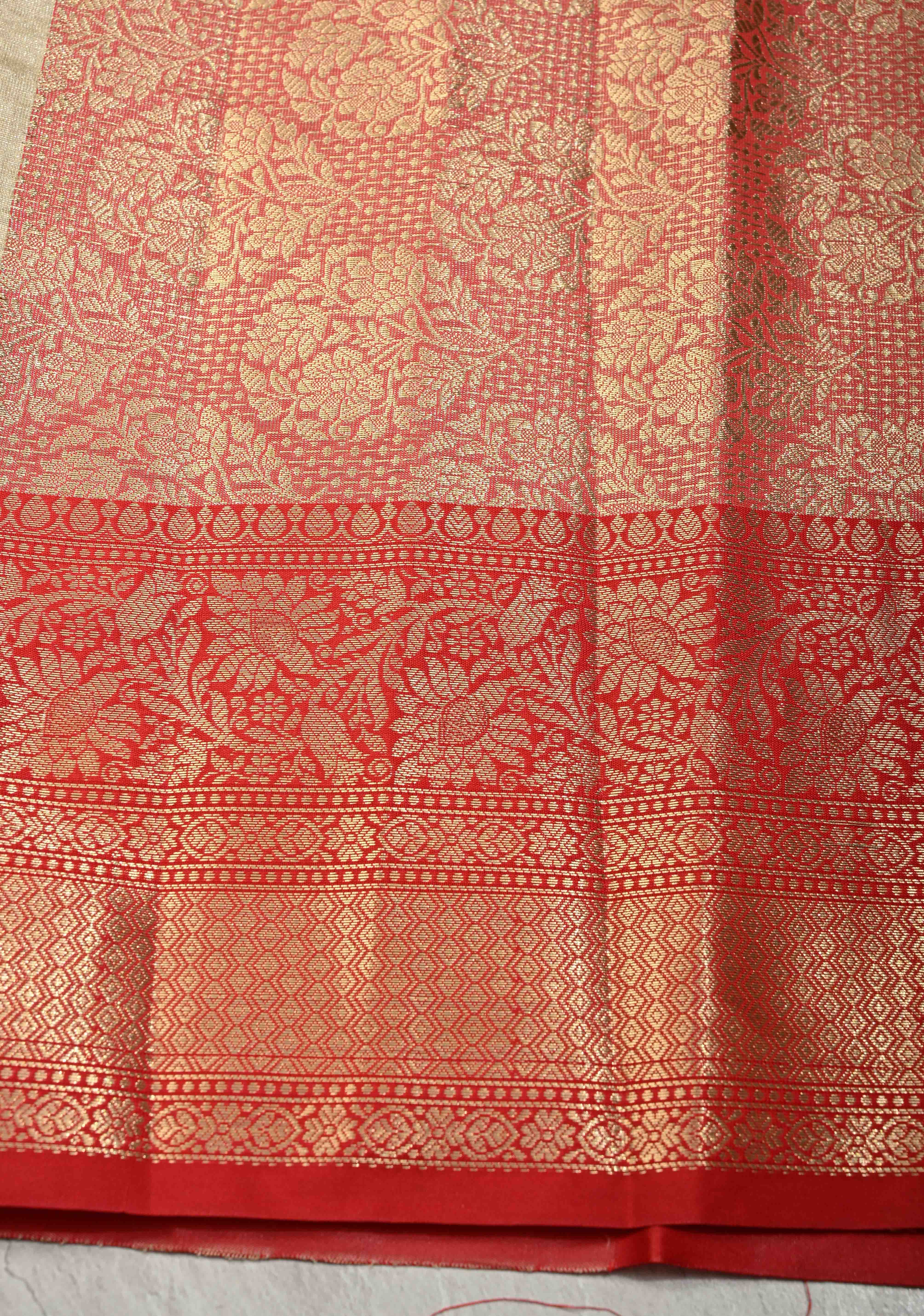 Beige Kanjivaram Tissue Semi Silk Saree with Meenakari Paisley Buttas and Contrast Zari Border | Shobitam