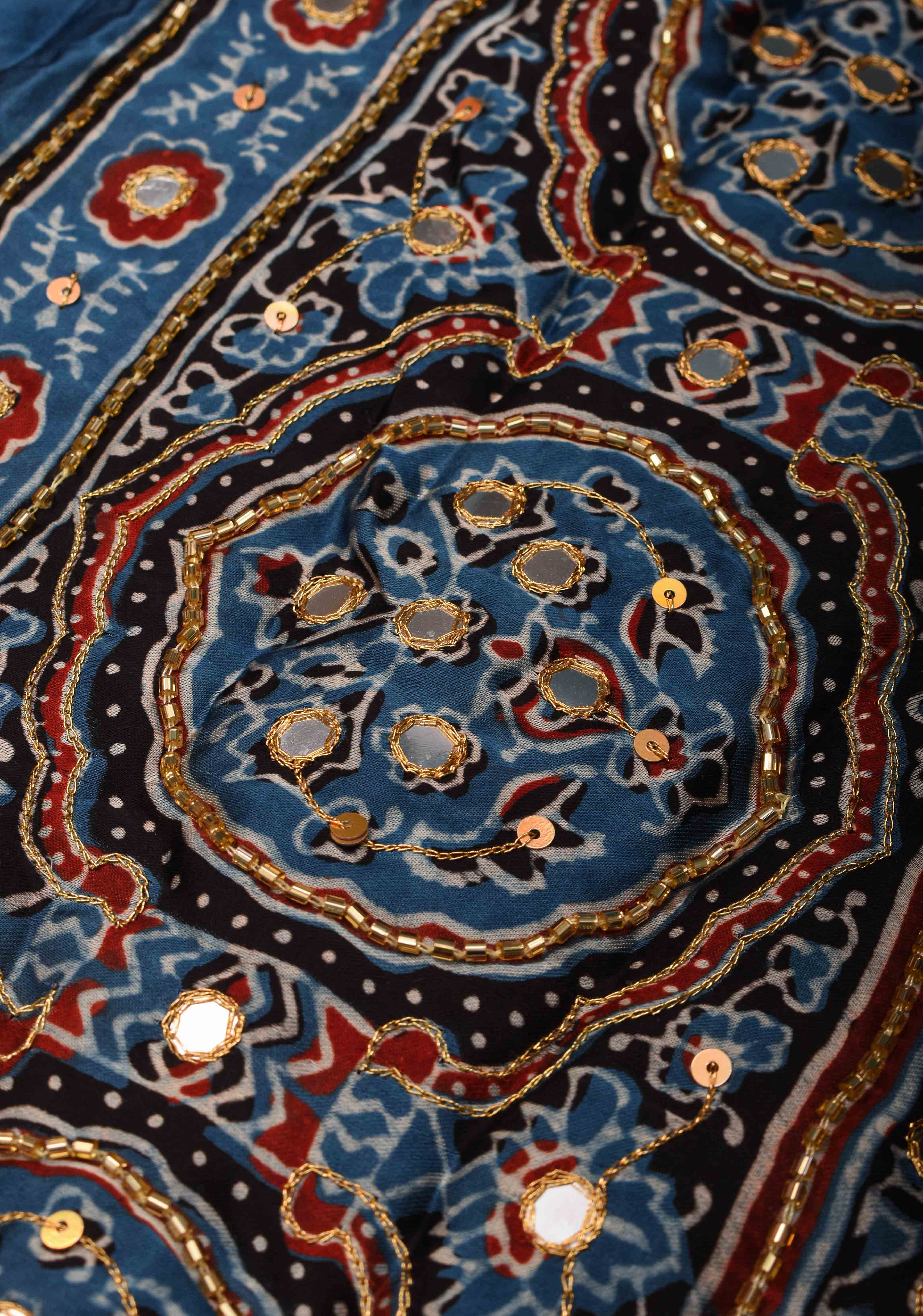 Full Handwork on Authentic Ajrakh Handblock Print on Modal Silk Saree in red | Shobitam