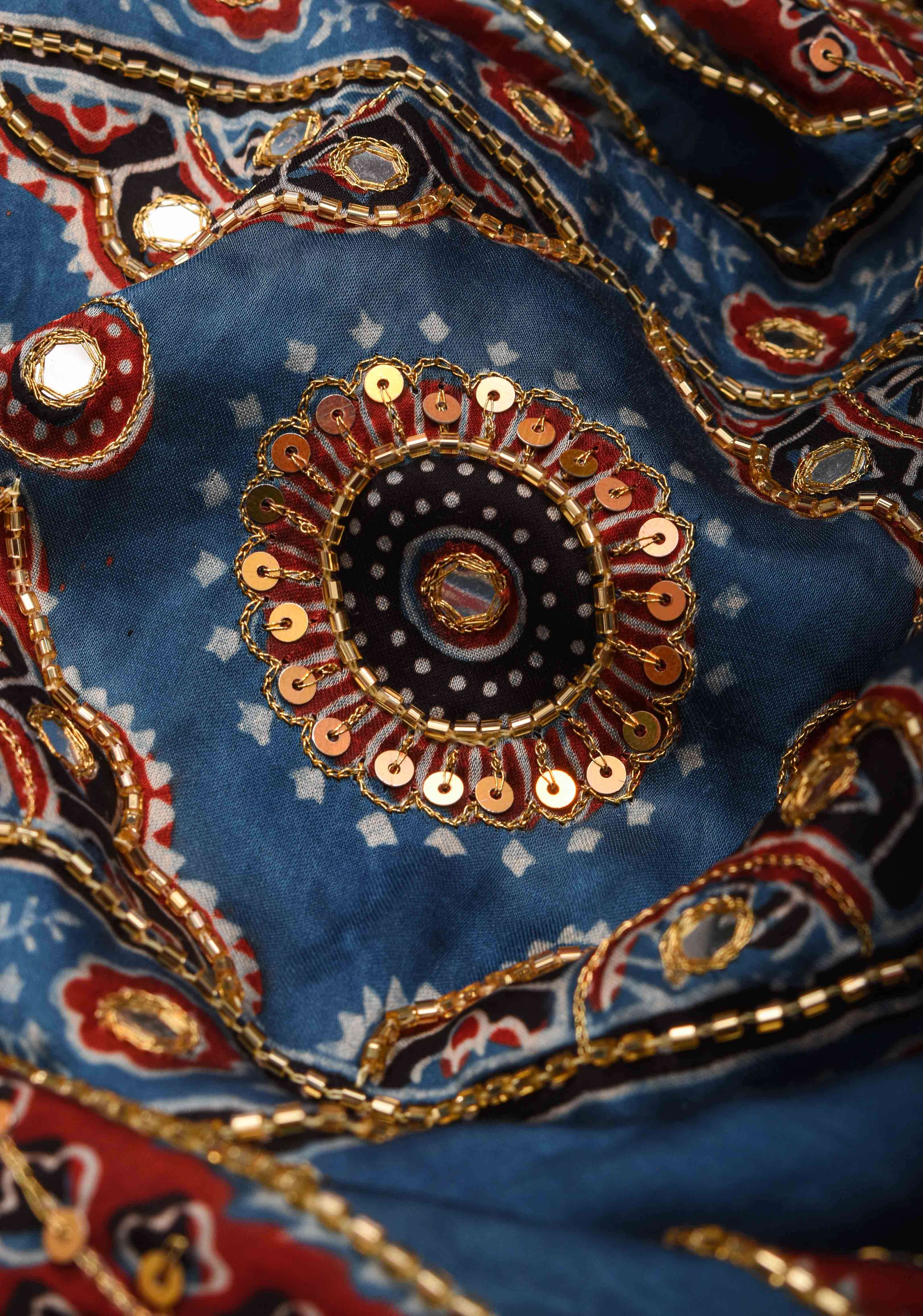 Full Handwork on Authentic Ajrakh Handblock Print on Modal Silk Saree in red | Shobitam