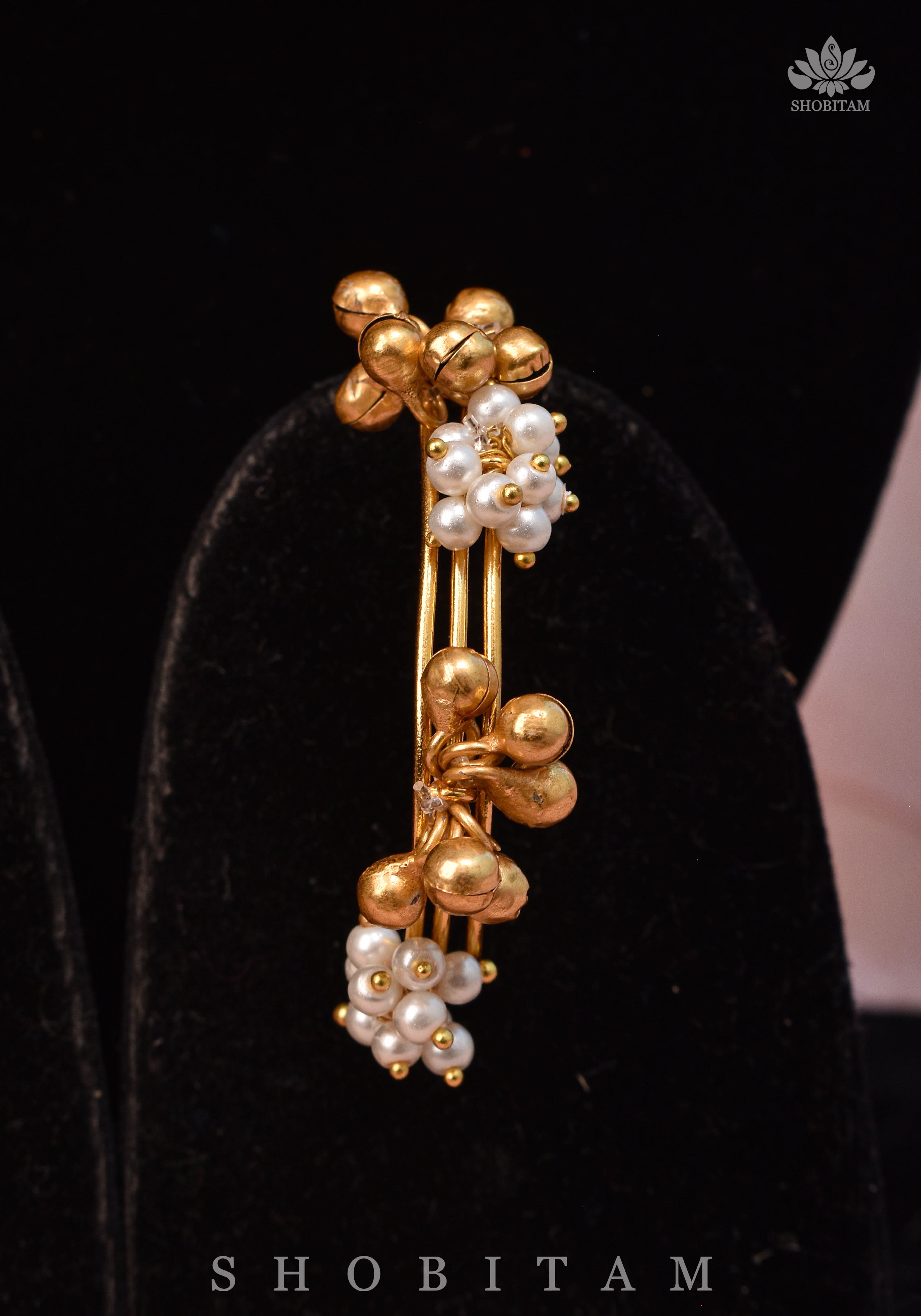 Statement Multi-wire design Neckpiece with White & Gold Attached Beads | Shobitam Jewelry