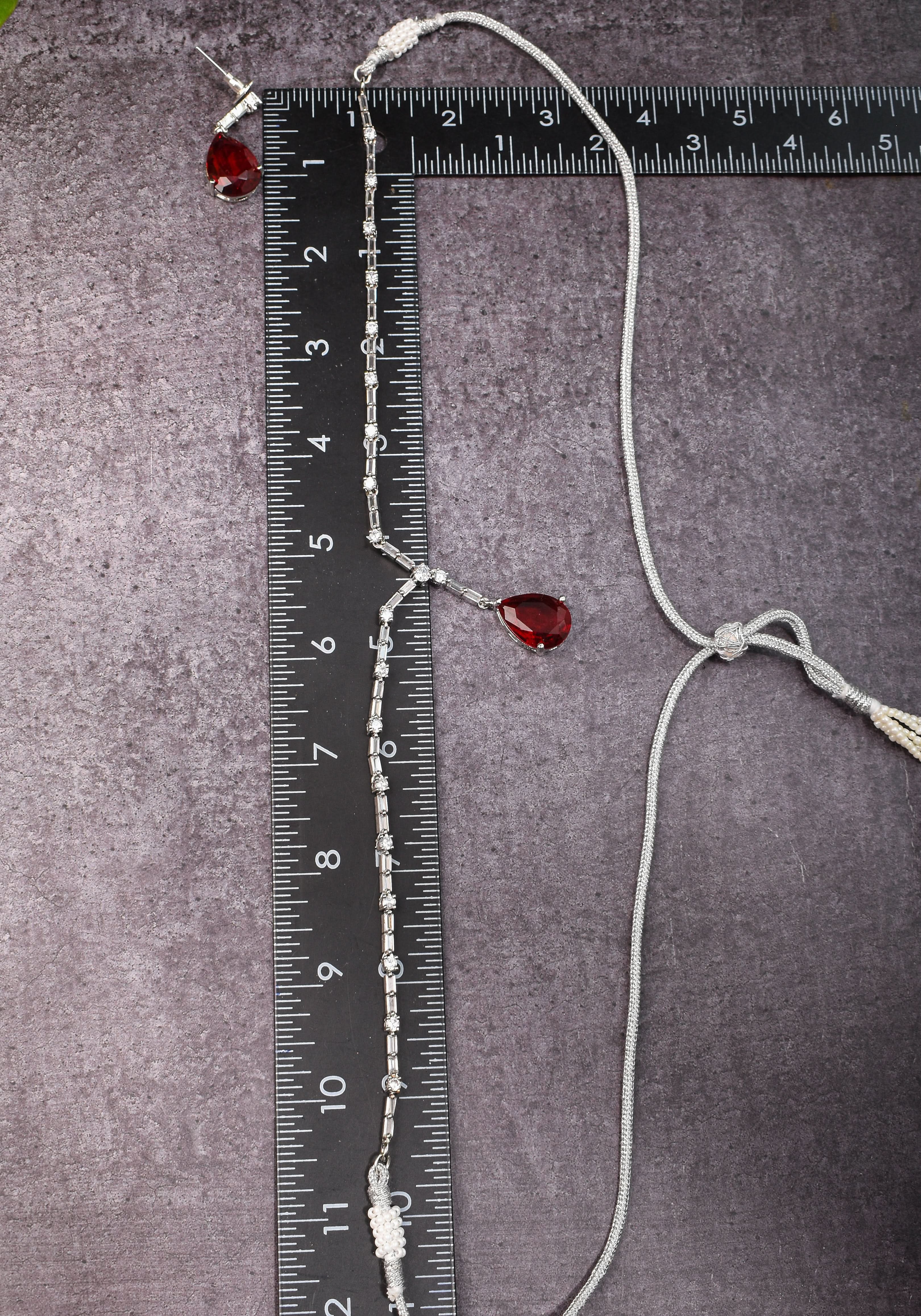 Celebrity-Inspired Ruby CZ Stone Drop Necklace and Earring | Shobitam Jewelry