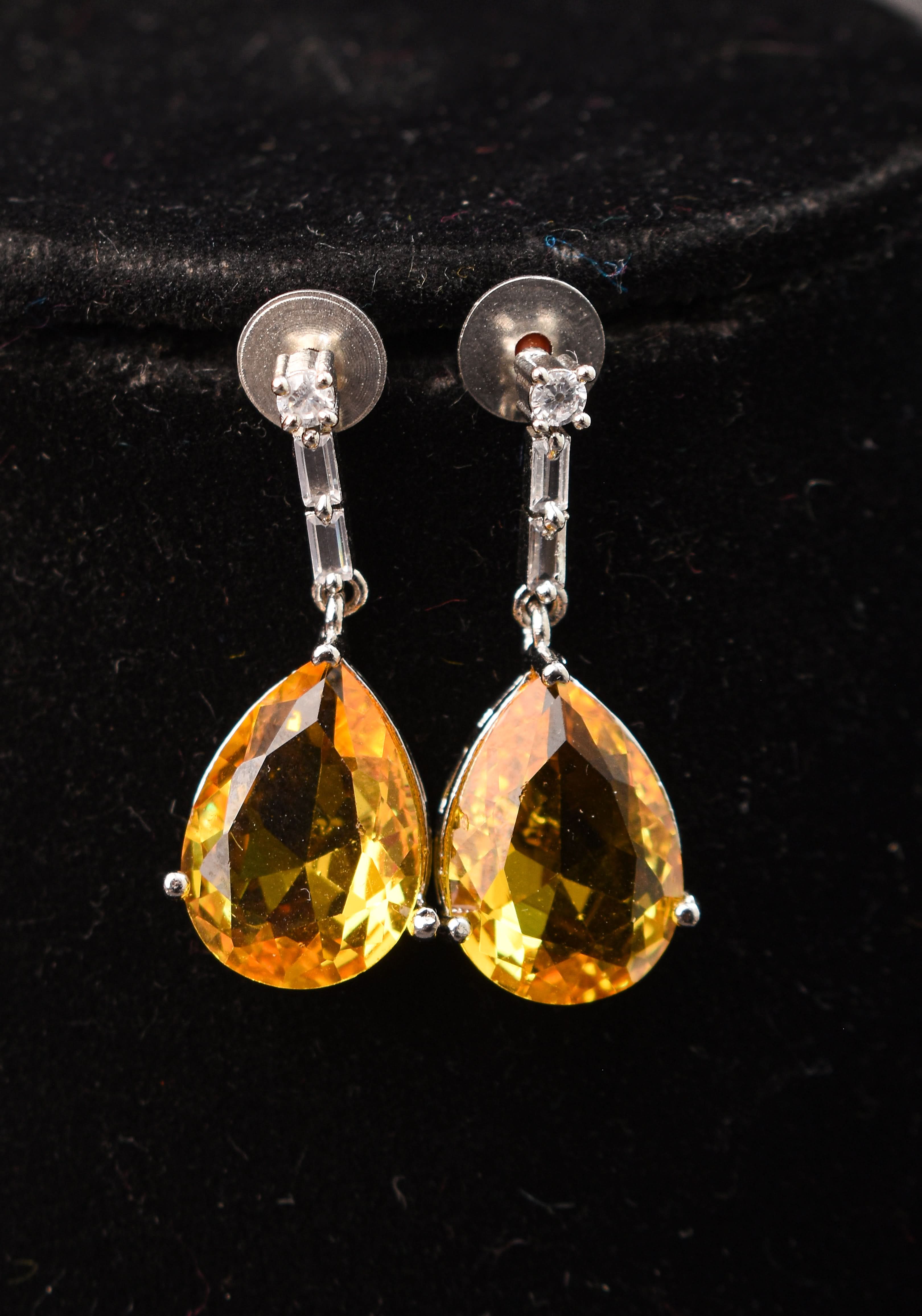 Celebrity-Inspired Yellow CZ Stone Drop Necklace and Earring | Shobitam Jewelry