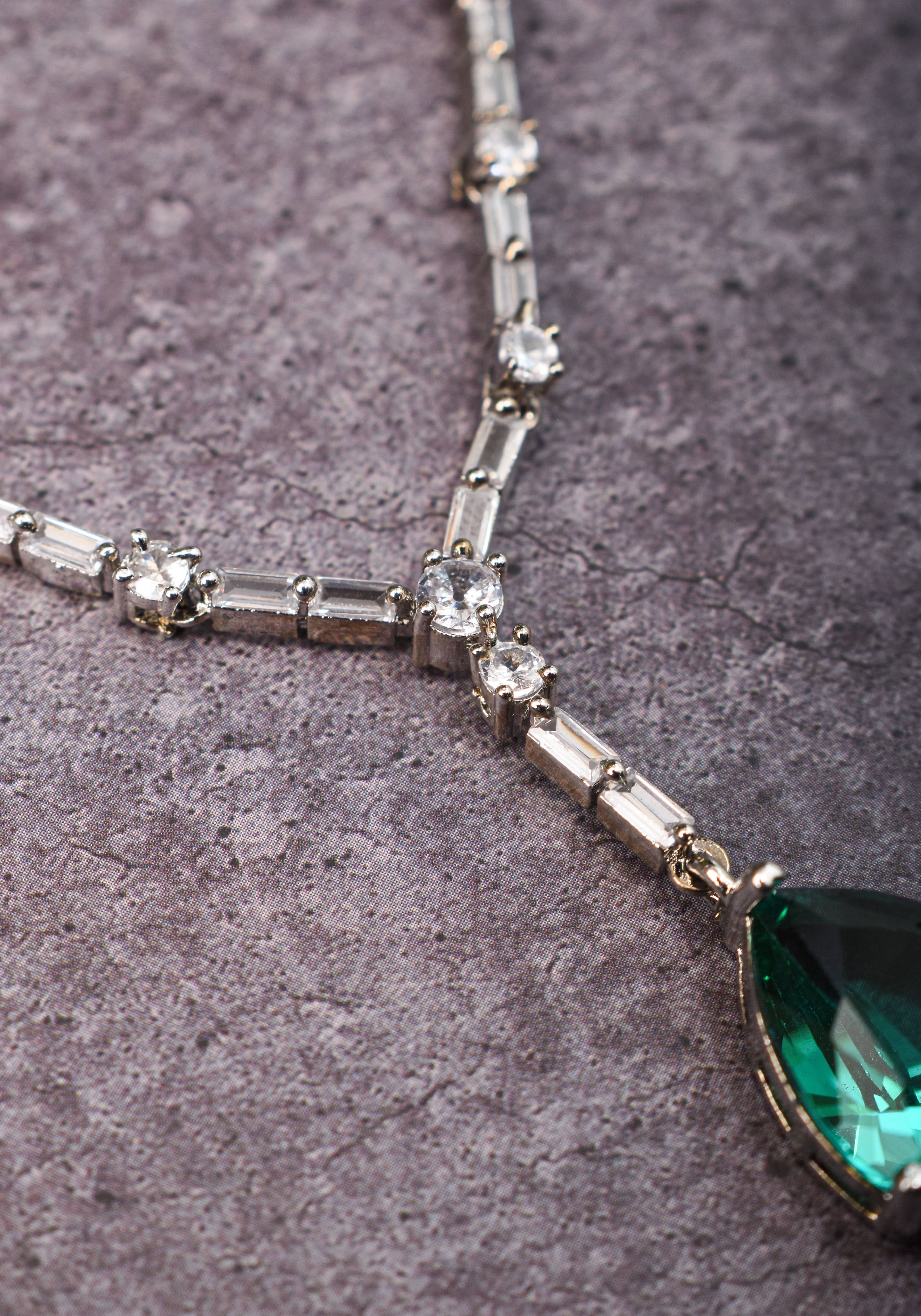 Celebrity-Inspired Emerald green Emerald green CZ Stone Drop Necklace and Earring | Shobitam Jewelry