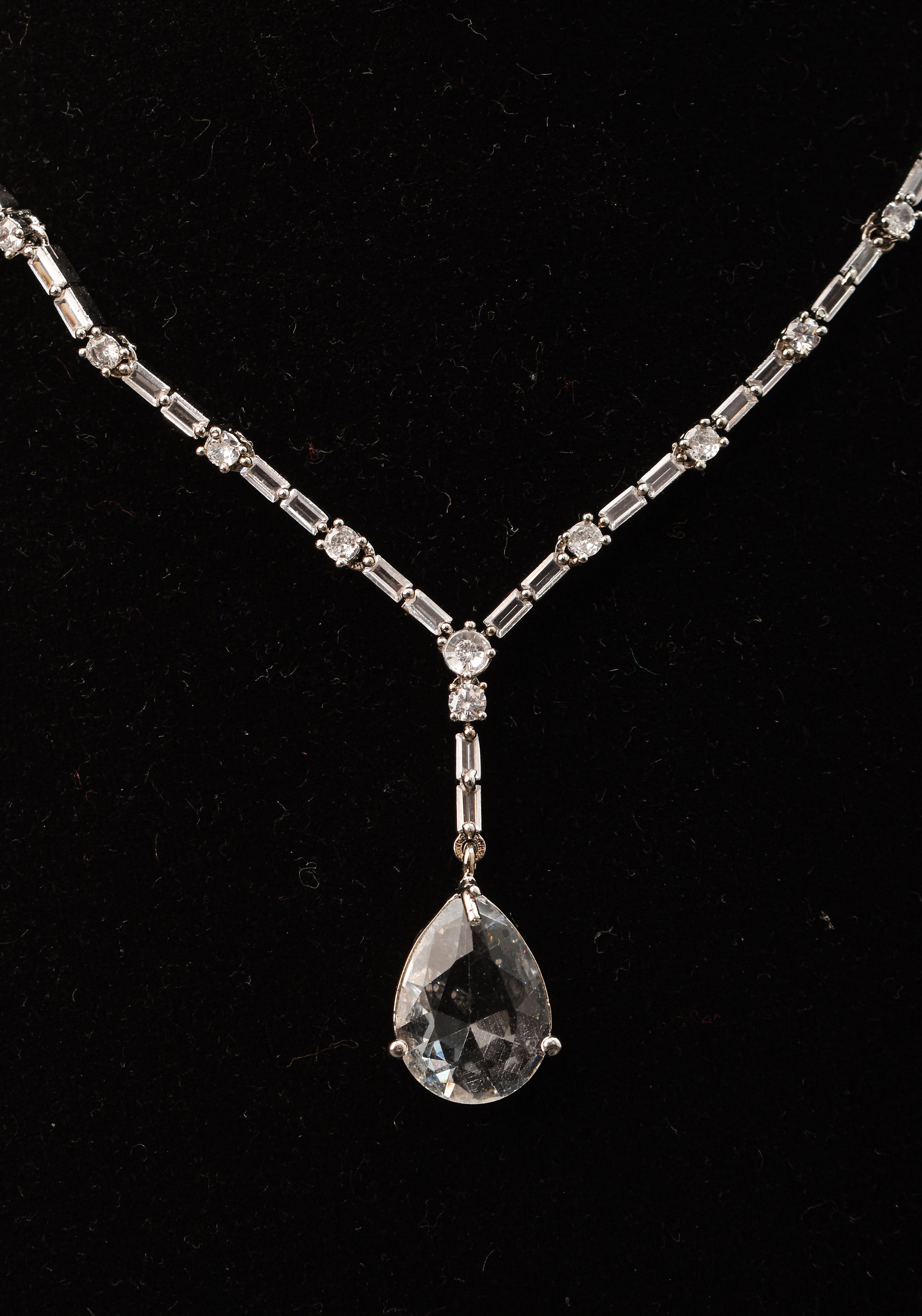 Celebrity-Inspired White CZ Stone Drop Necklace and Earring | Shobitam Jewelry