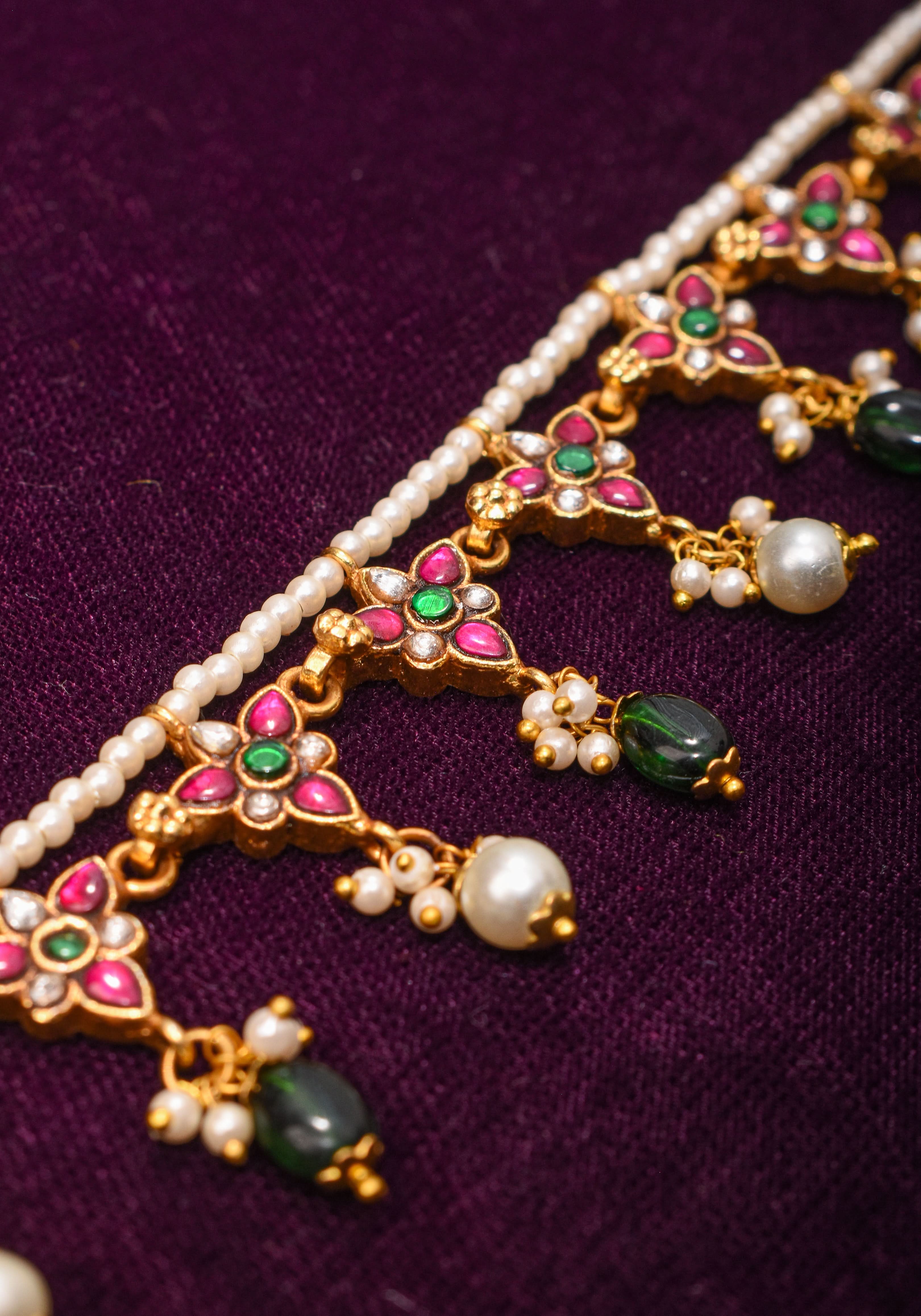Maang Tika and Sheeshphool Ahmedabadi Kundan Hair Ornament | SHOBITAM